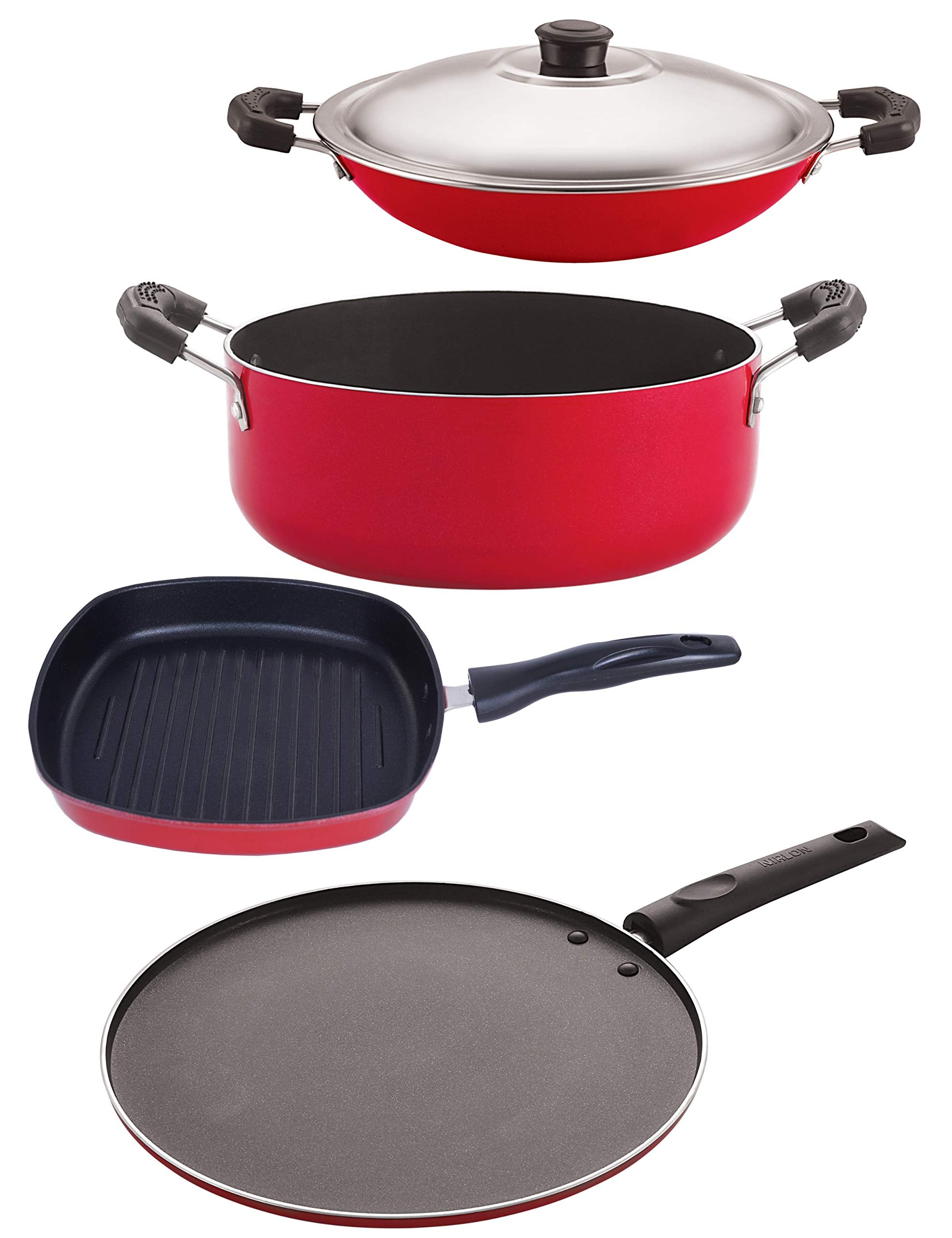 Nirlon NonStick Frying Pan And Kadai Combo Set With Bakelite Handle (Ac_St11_Gp22.5_Cs24)