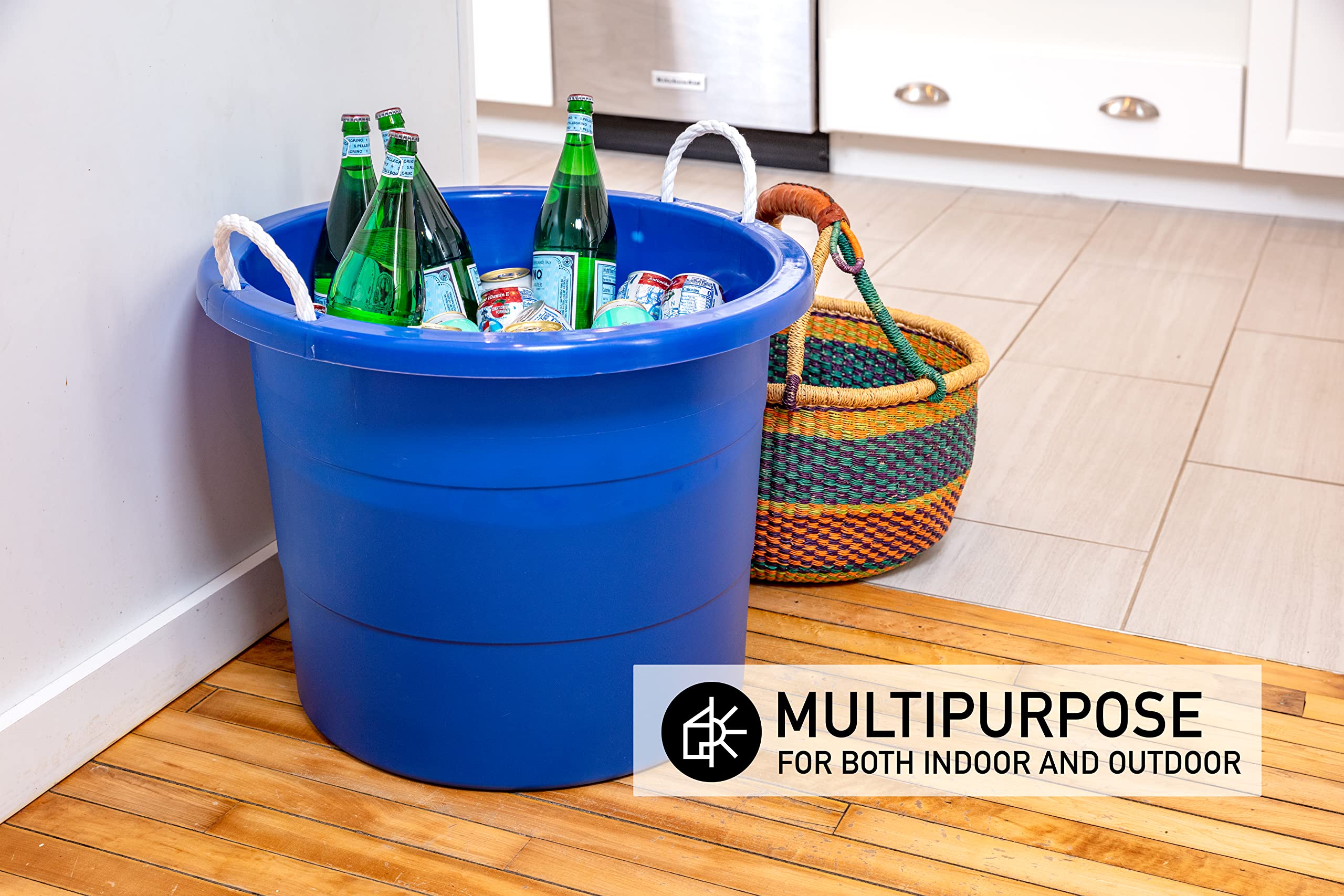 United Solutions 19 Gallon Rope Handle Tub, 2-Pack, Heavy-Duty Organization And Easy-Access Storage Tub, Multi-Purpose, Made Wit