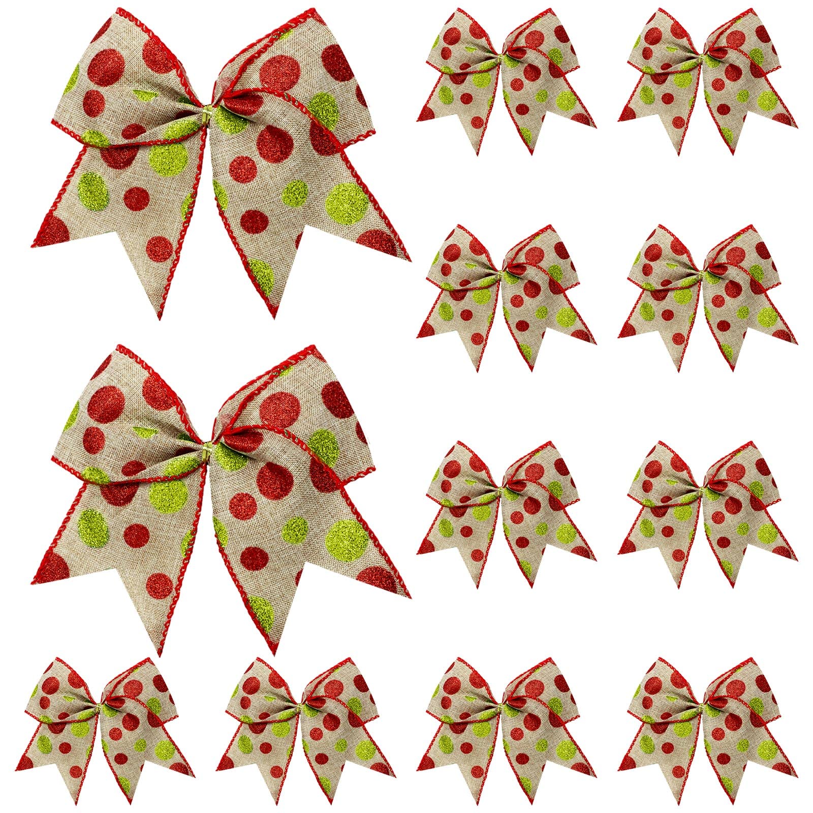 Jetec 12 Pcs Red Green Christmas Bows Decoration 6 Inch Large Christmas Wreaths Bows Xmas Tree Dot Ribbons Ornaments for Garland