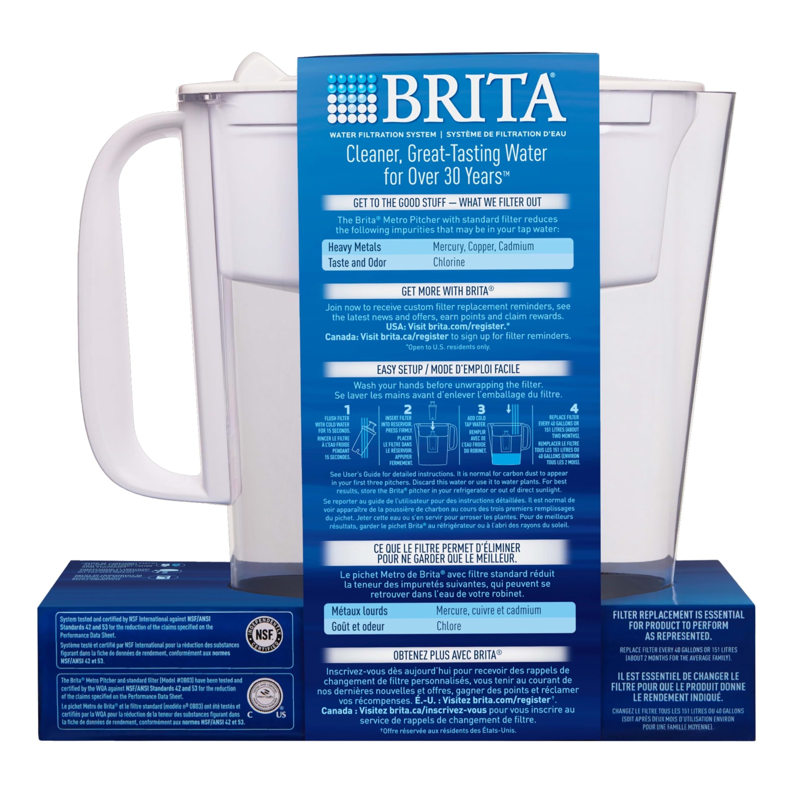 Brita Metro Water Filter Pitcher, Bpa-Free Water Pitcher, Replaces 1,800 Plastic Water Bottles A Year, Lasts Two Months Or 40 Ga