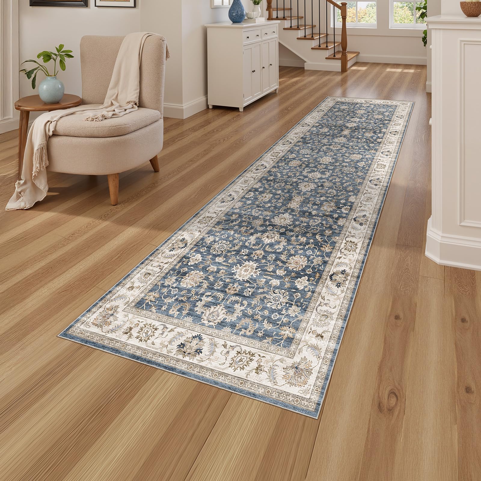 WITSHOCK 2x10 Runner Rugs for Hallway : Machine Washable Non Slip Vintage Carpet - Low Pile Lightweight Print Rug for Kitchen La