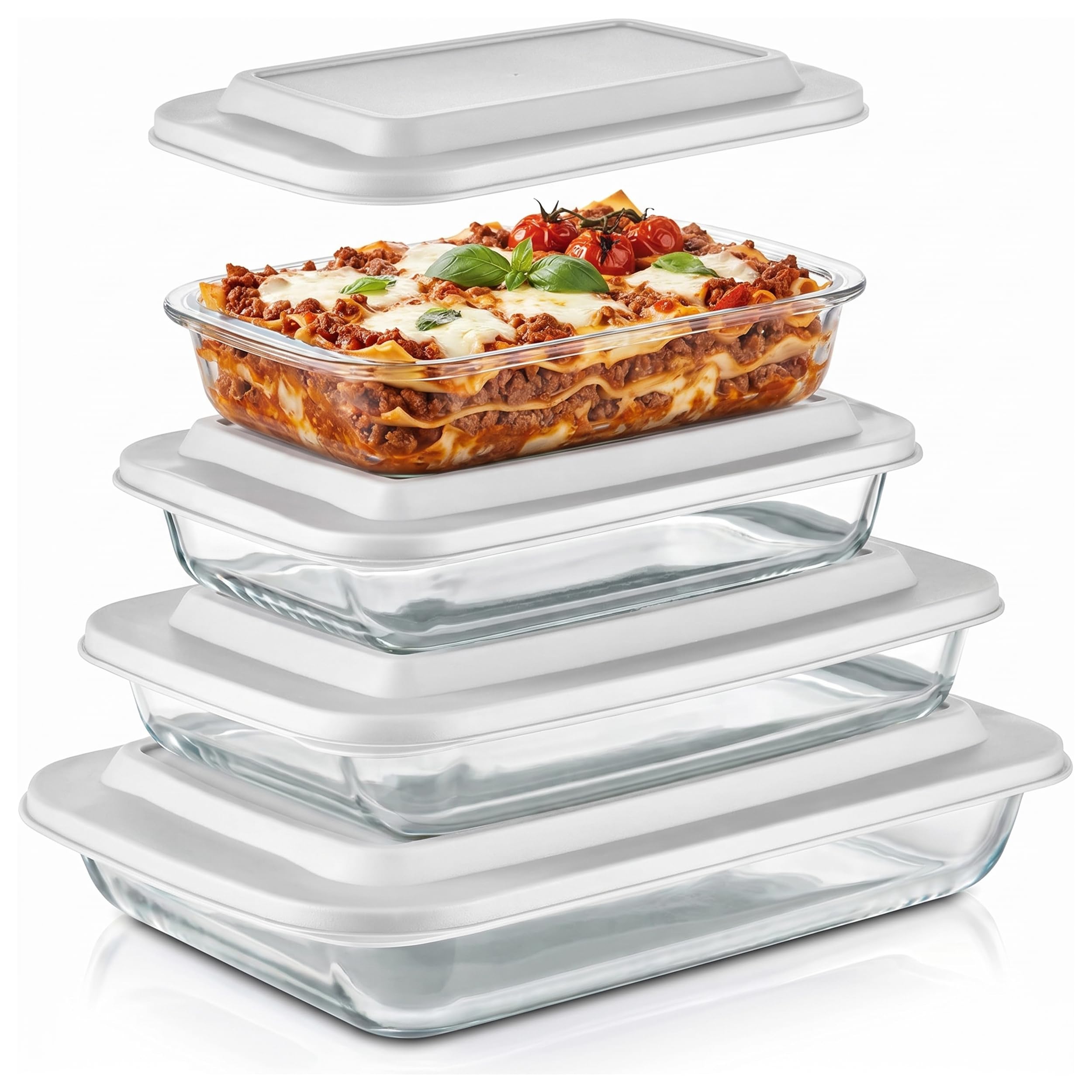 SereneLife Glass Baking Dish Set with Lids | 8Piece Casserole Dishes