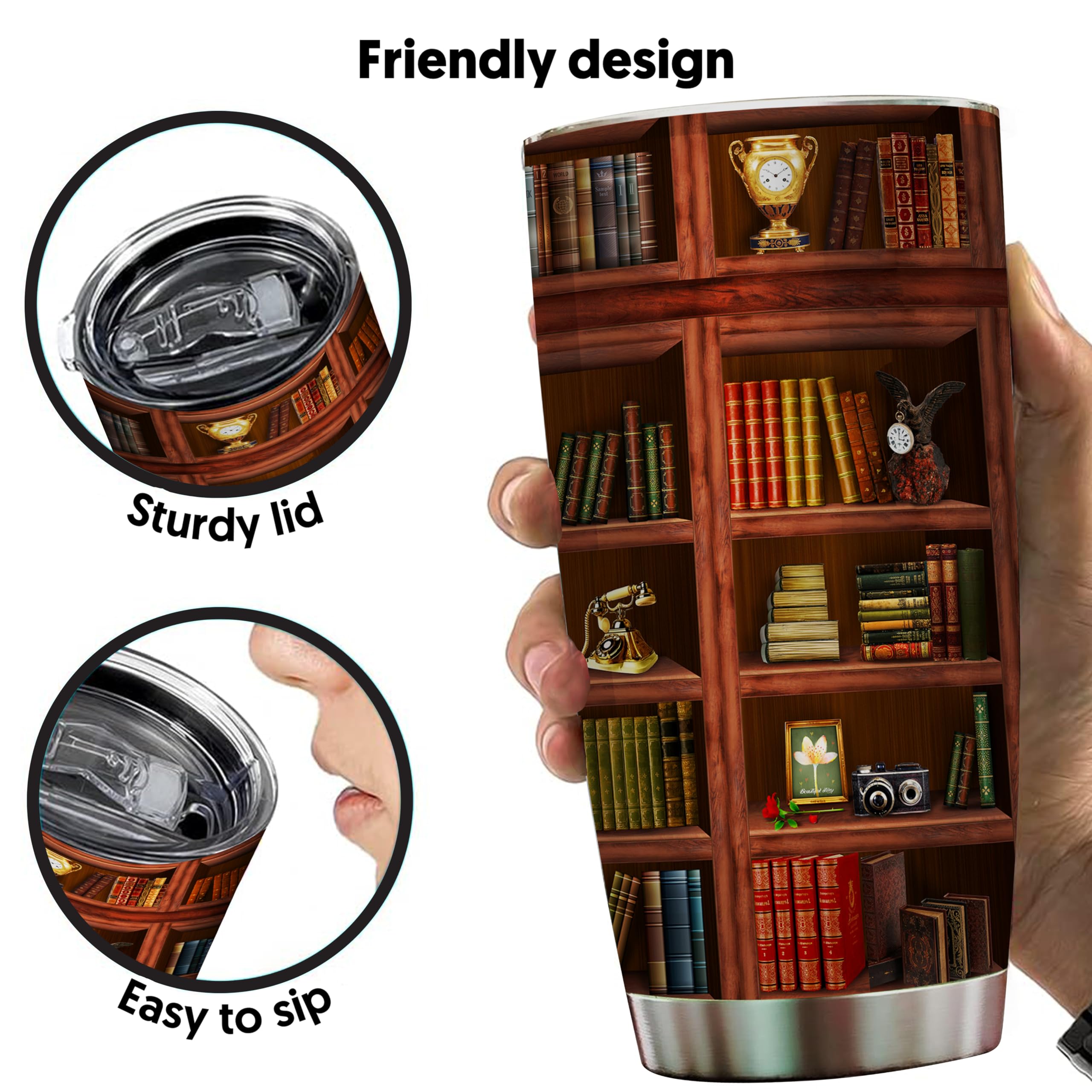 Book Tumbler Library Travel Mug Bookish Gifts For Book Lovers Women Librarian - Bookish Gifts For Readers - Reading Mug Bookshel