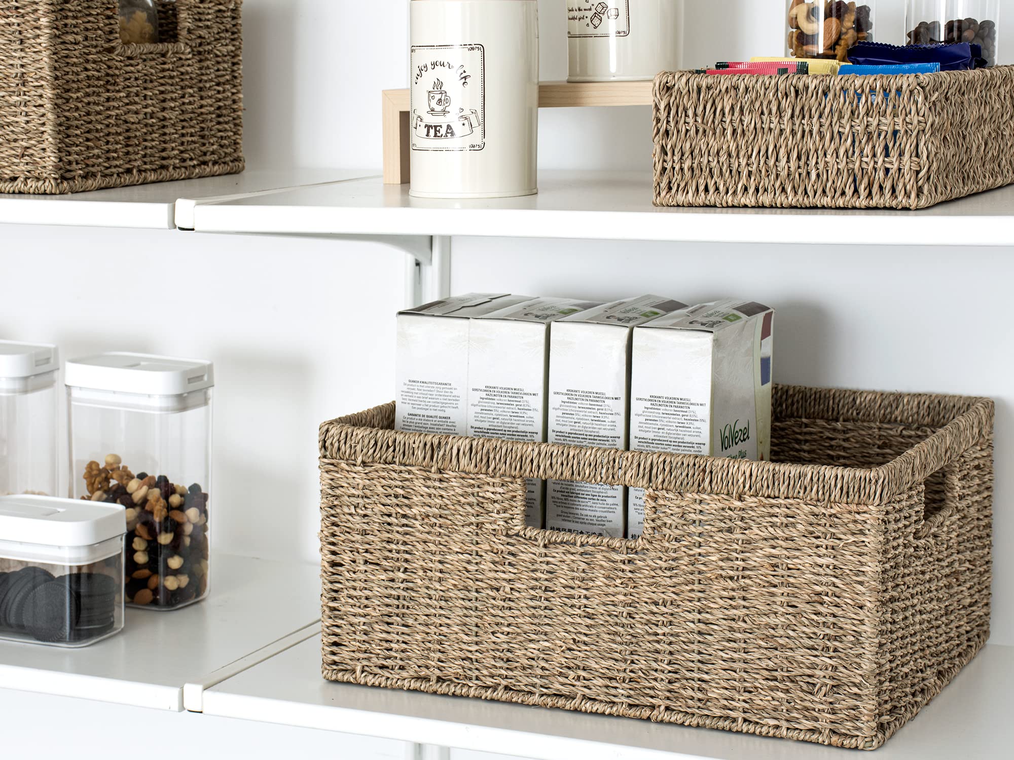 Storageworks Jumbo Wicker Basket For Orgainzing, Seagrass Storage Basket With Built-In Handles, Handwoven Wicker Basket For Blan
