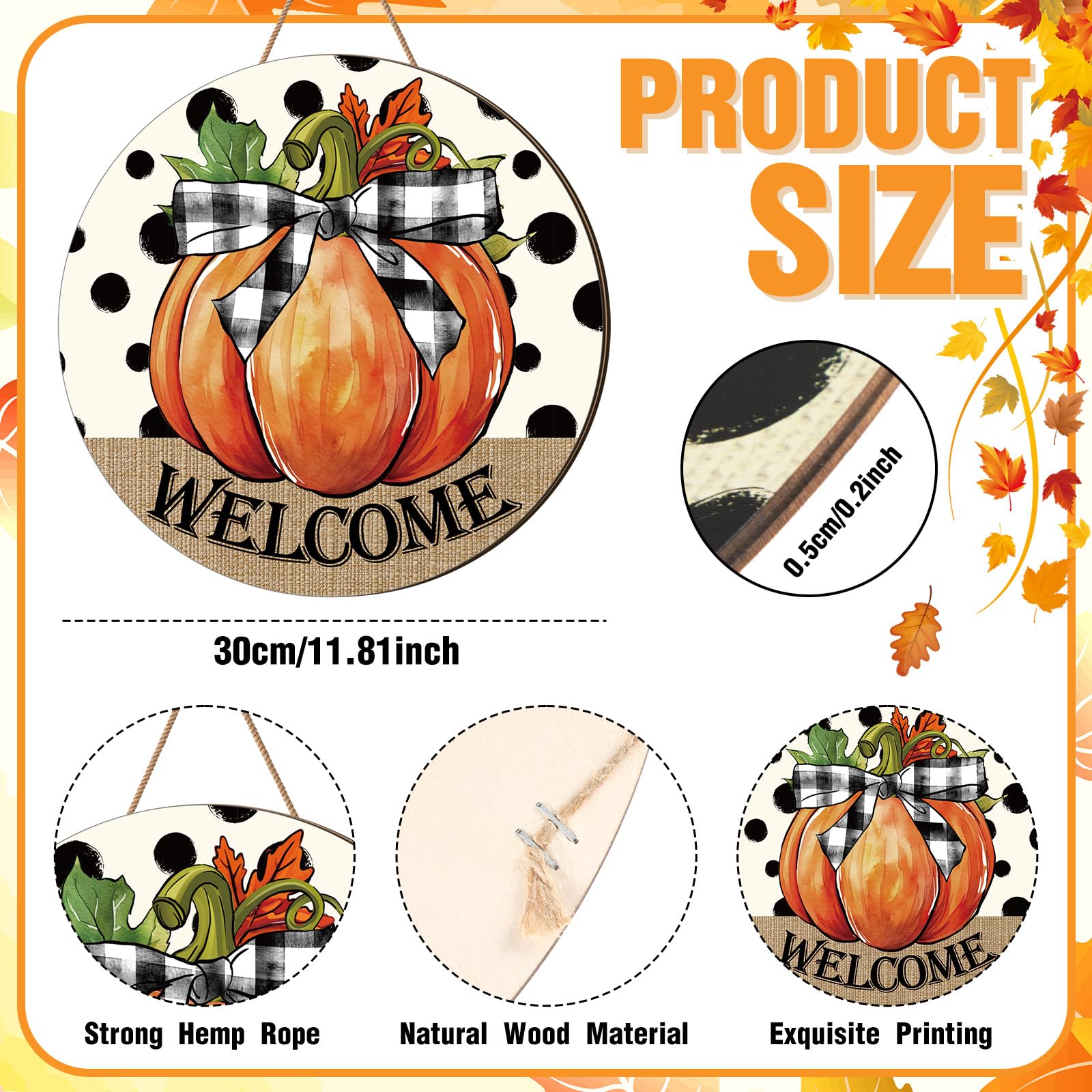 3 Pcs Fall Thanksgiving Decoration for Home Front Door Decor Signs Fall Pumpkin Wooden Wreath Autumn Maple Leaves Door Hanger fo