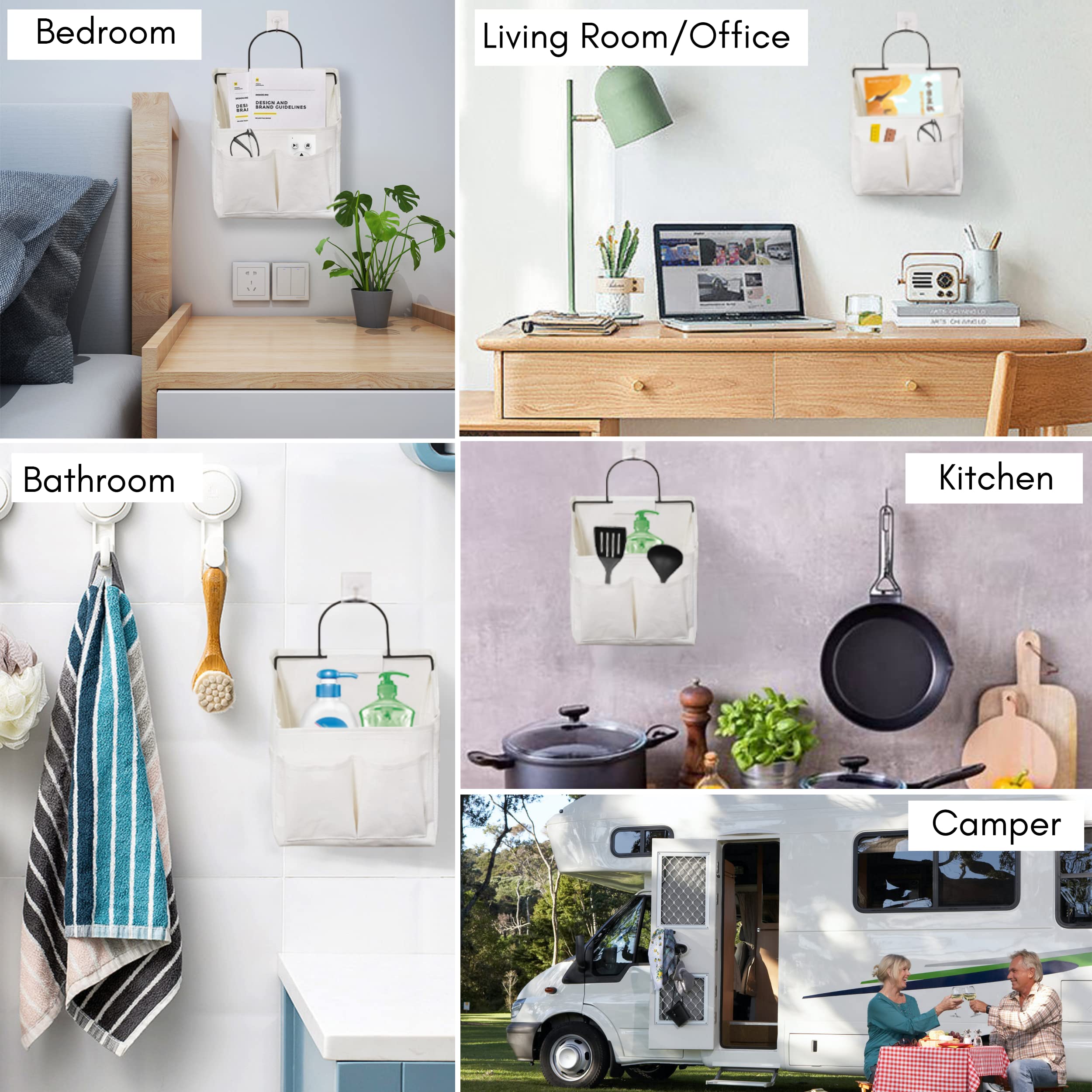 Kanrichu 2Pcs Small Wall Hanging Organizer Bag, Linen Fabric Door Hanging Storage Basket With Pockets, Waterproof Bin For Kitche