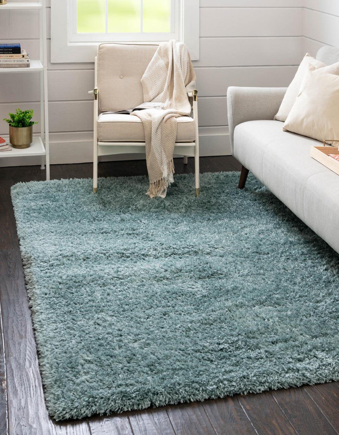 Rugs.com Infinity Collection Solid Shag Area Rug 4 x 6 Slate Blue Shag Rug Perfect for Living Rooms, Large Dining Rooms, Open 