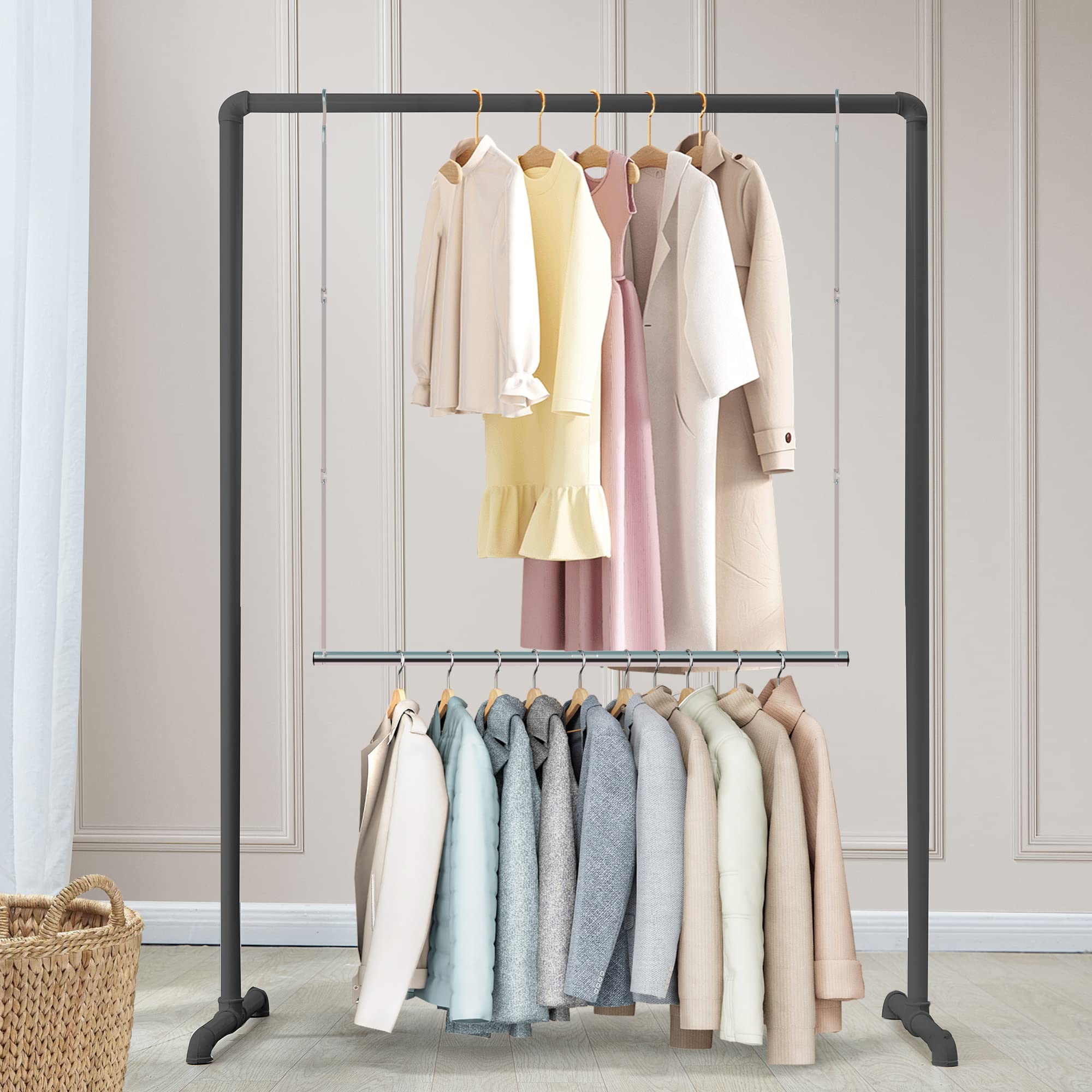Sto Sto 2 Pack Closet Hanging Rod, Length And Height Adjustable Closet Rod, Space-Saving Closet Extender Hanging Bar For Hanging