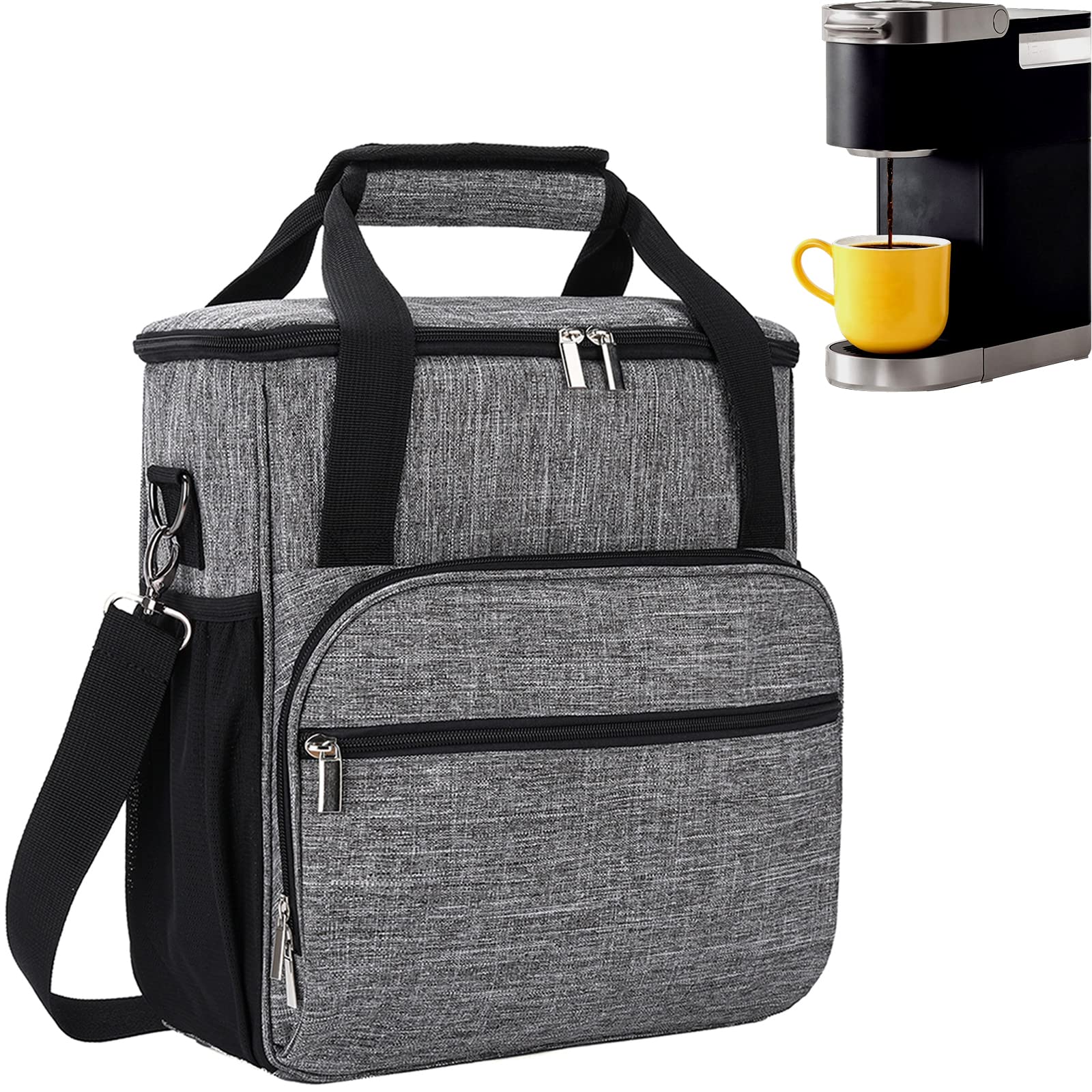 Coverque Coffee Maker Carring Bag For Keurig K-Mini Or K-Mini Plus, Storage Mini Tote Case For Travel, Grey