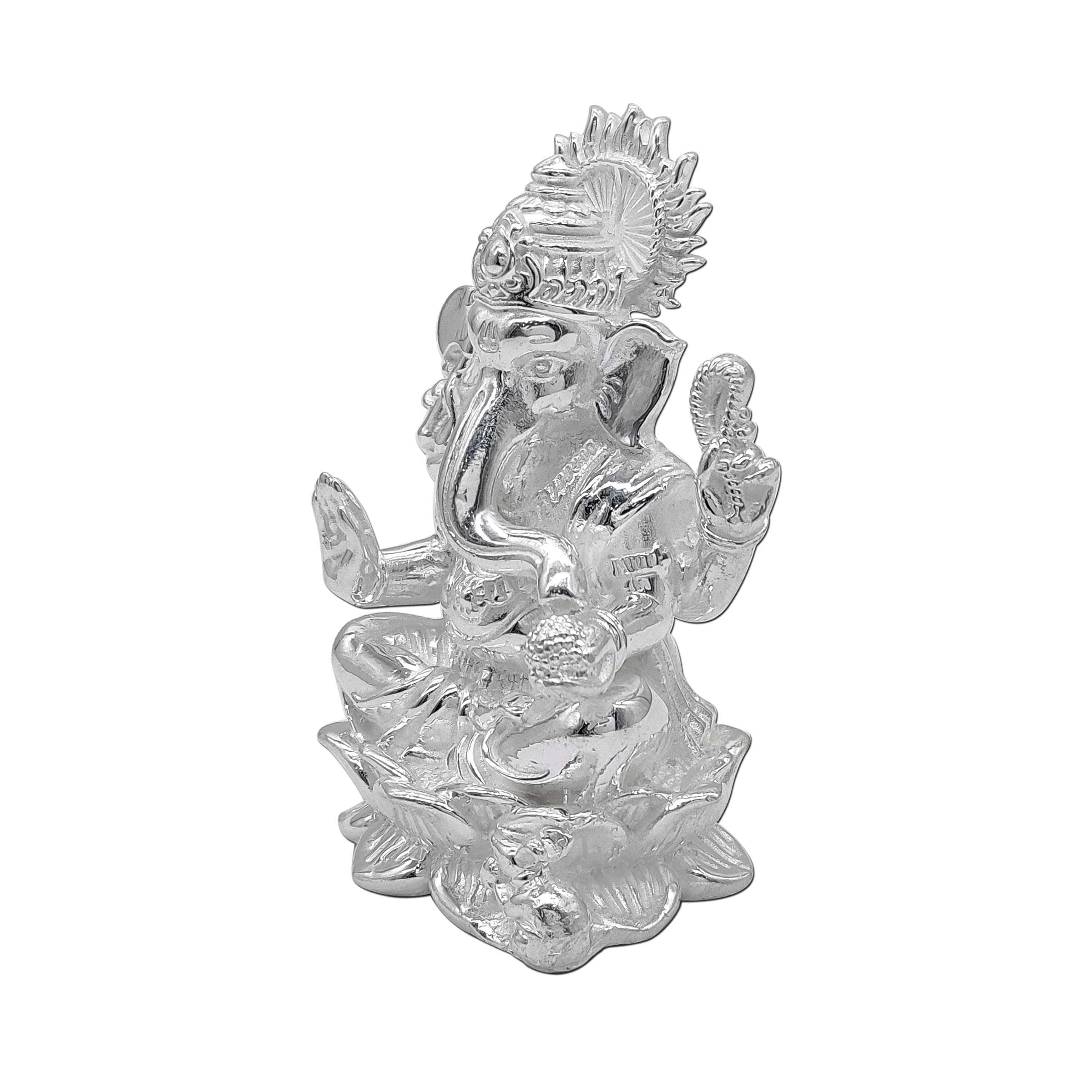 Maa Silver Pure Silver Ganesha Ganpati Ji Bis Hallmarked Solid Idol/Murti With Lotus Kamal Base Perfect For Gifting & Pooja Use