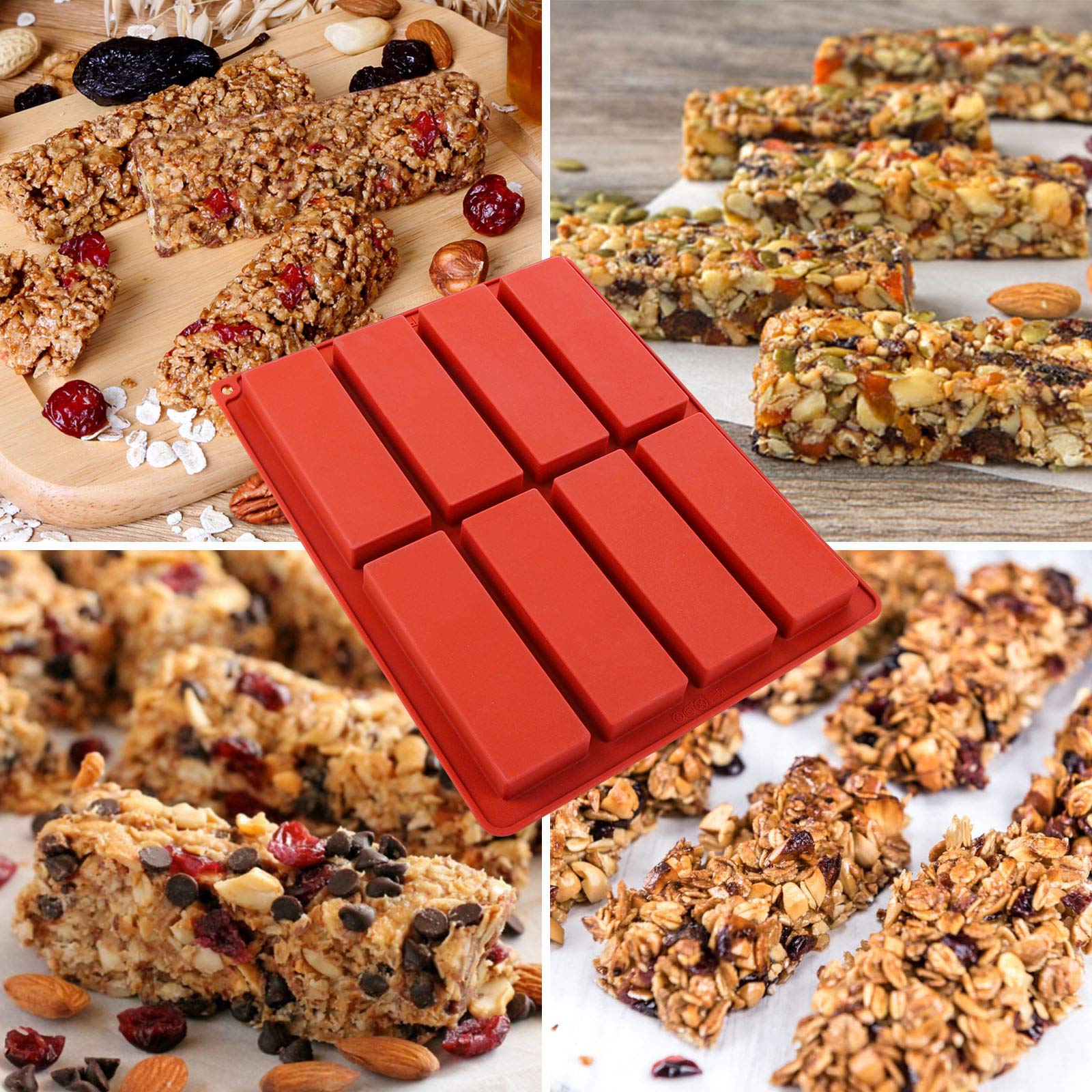Webake Chocolate Molds Silicone Bar Mold For Granola Cereal Energy Bars, 4.5 Inch Long Rectangular For Baking, Butter, 8 Cavitie