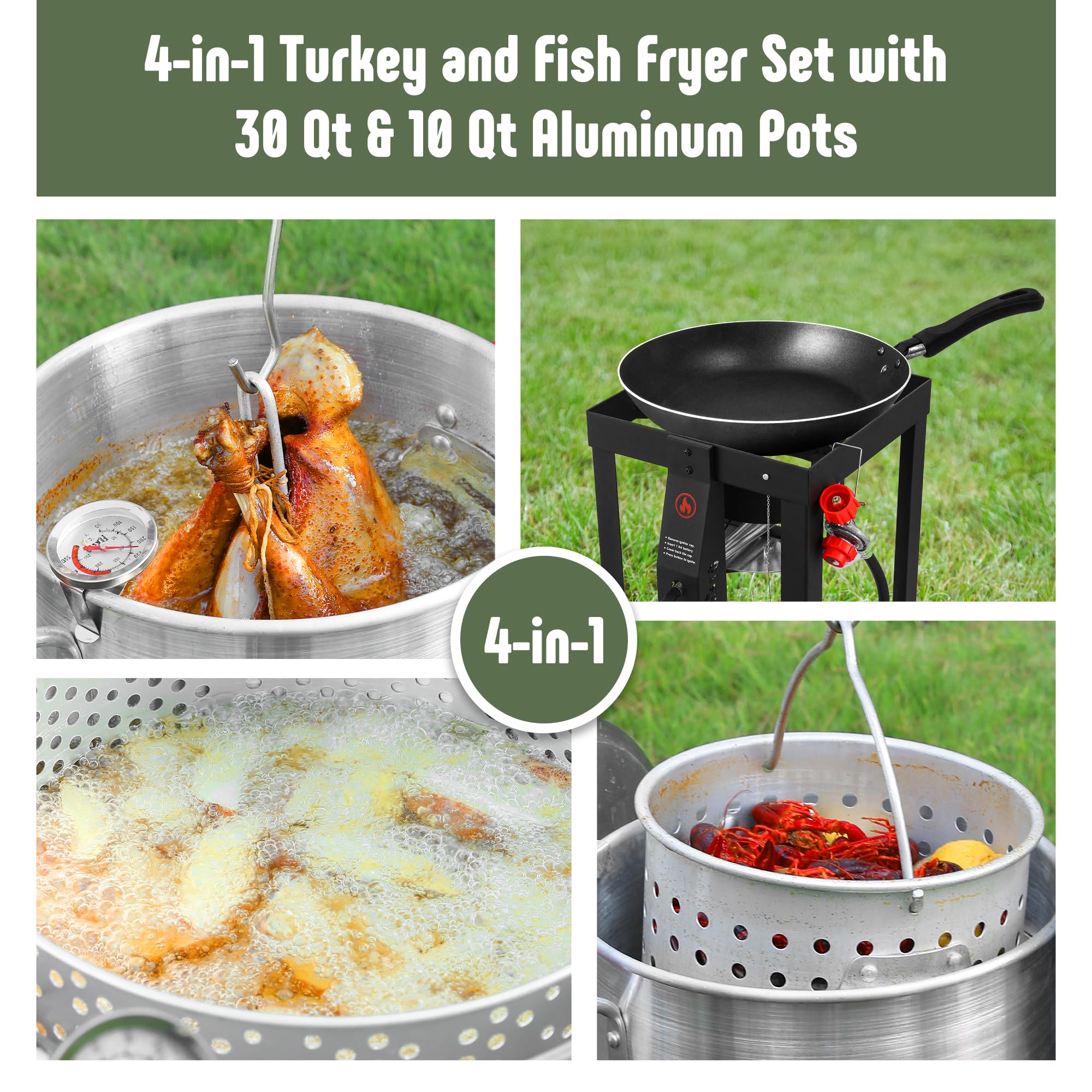 Feasto 30 Qt Turkey Fryer with Basket & 10QT Fish Fryer Kit, 50,000 BTU Outdoor Propane Burner, CSA Certified, Auto Ignition, 10