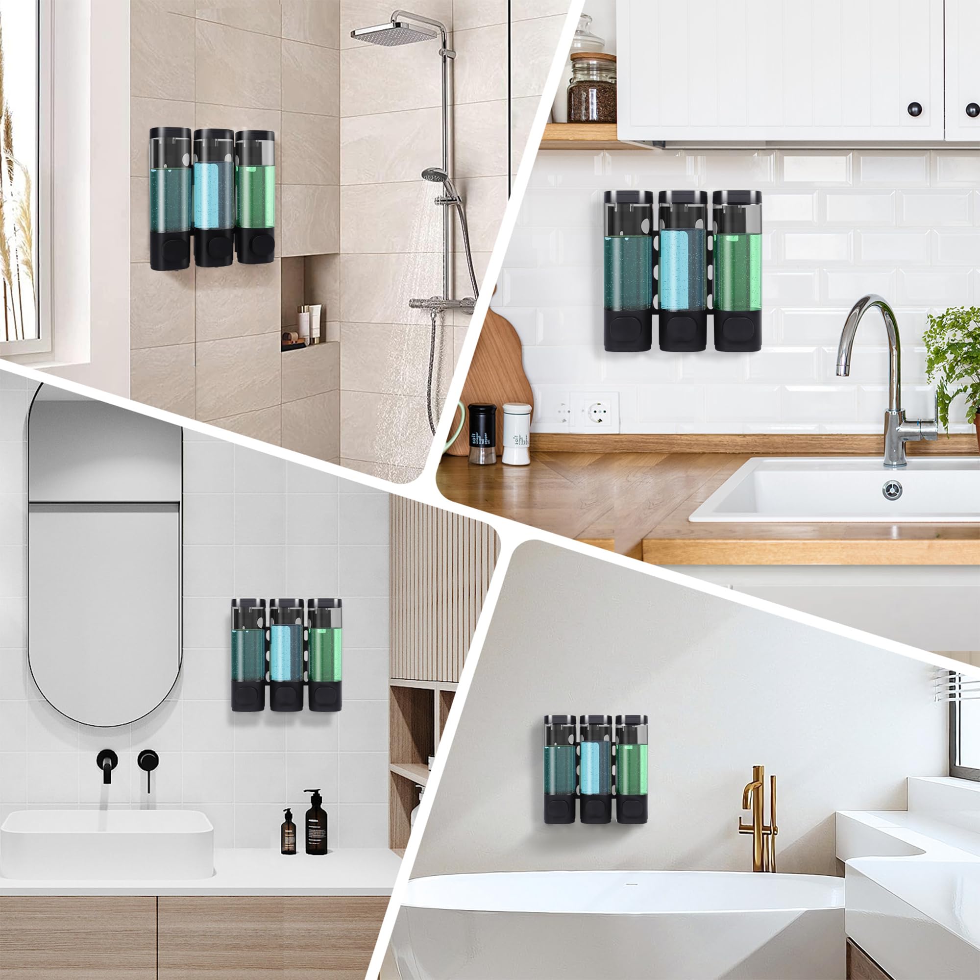 3 Chamber Shampoo Soap Dispenser For Shower Wall Mounted And Conditioner Dispenser No Drill,Perfect For Bathroom, Kitchen,Hotel(