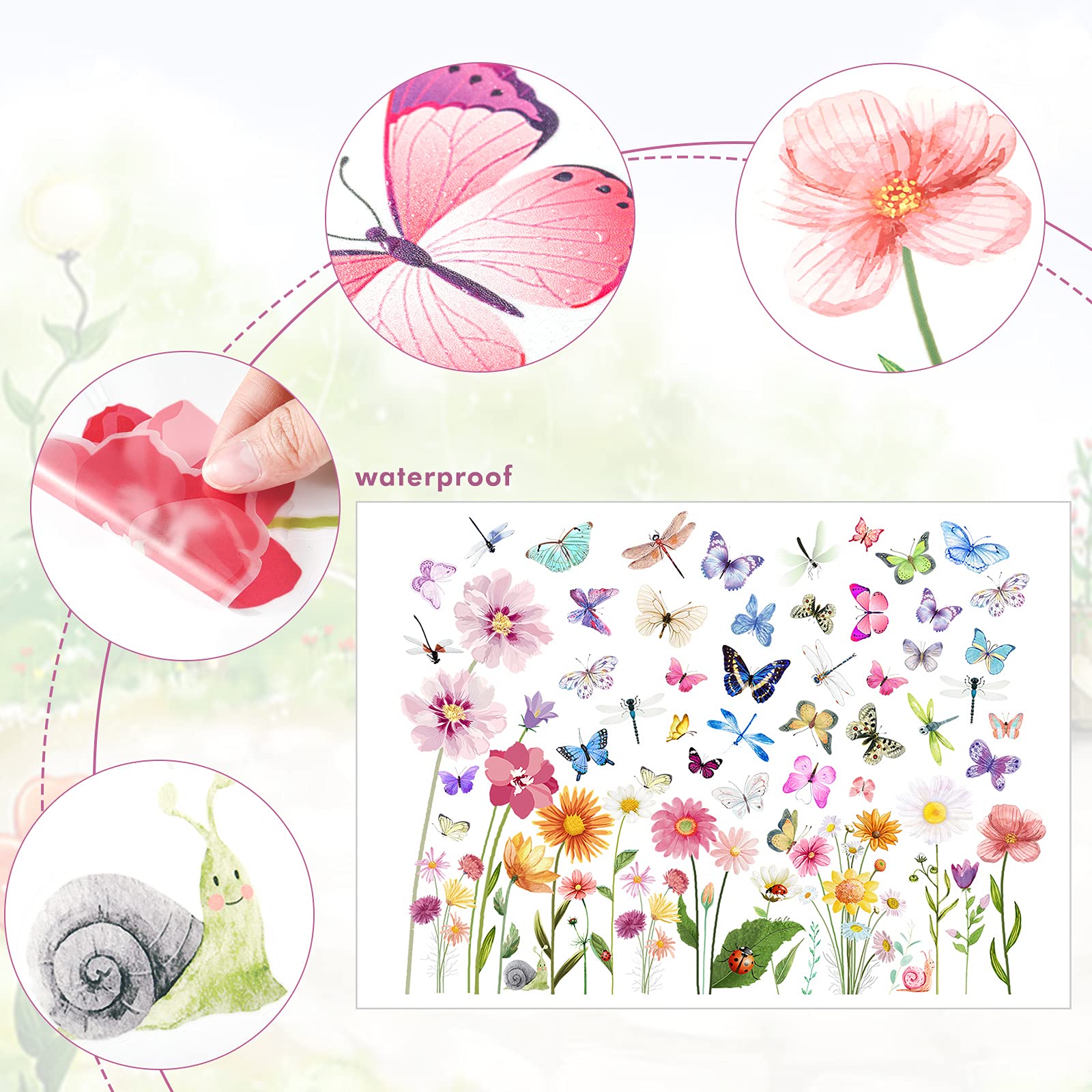 Flowers Butterflies Wall Decals Chrysanthemums Dragonflies Rose Botanical Wall Stickers Fairy Decals Pvc Removable Wall Art Deca