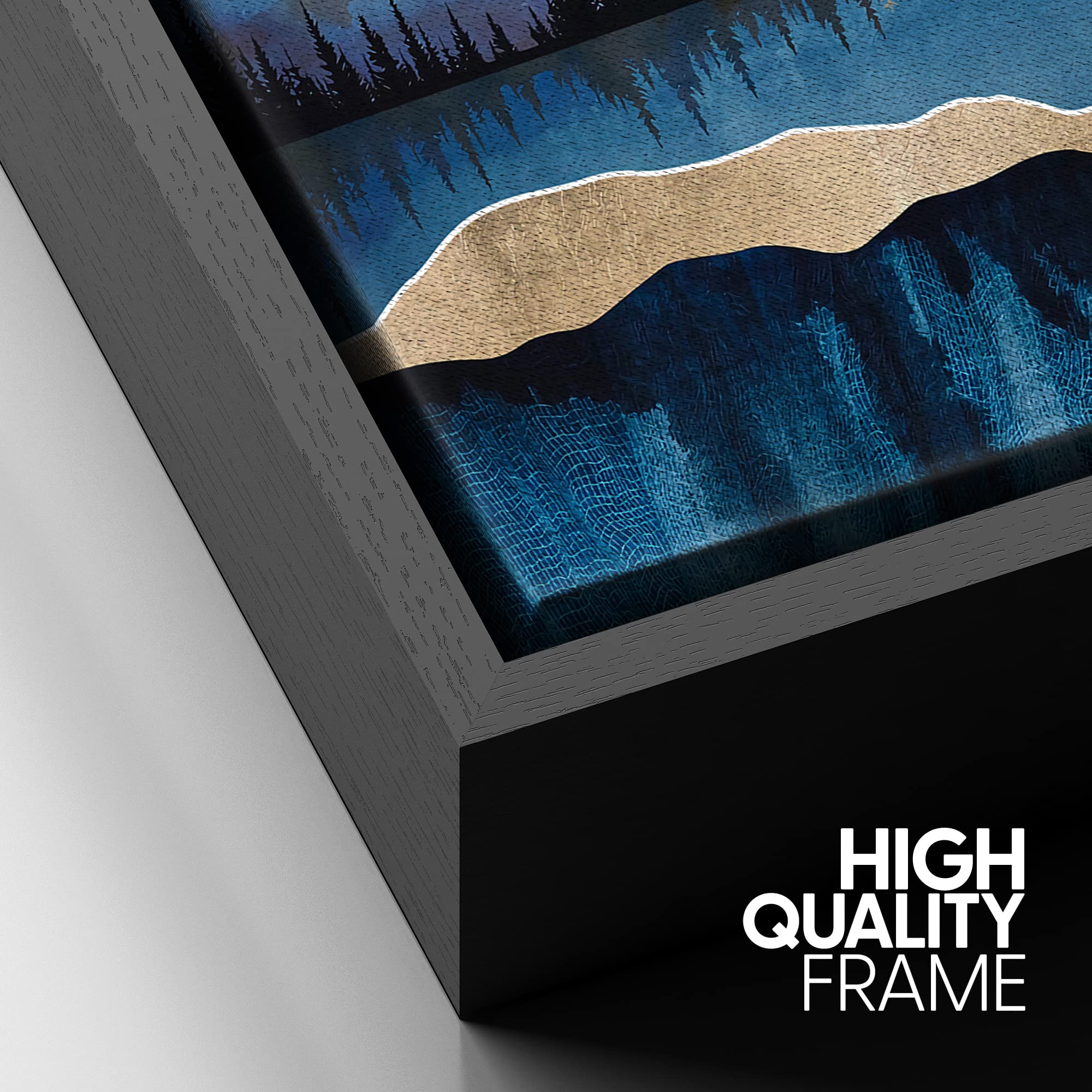 Signford Framed Canvas Print Wall Art Woodland Nursery Decor Blue Marble Mountains & Forest Reflection Abstract Wilderness Moder