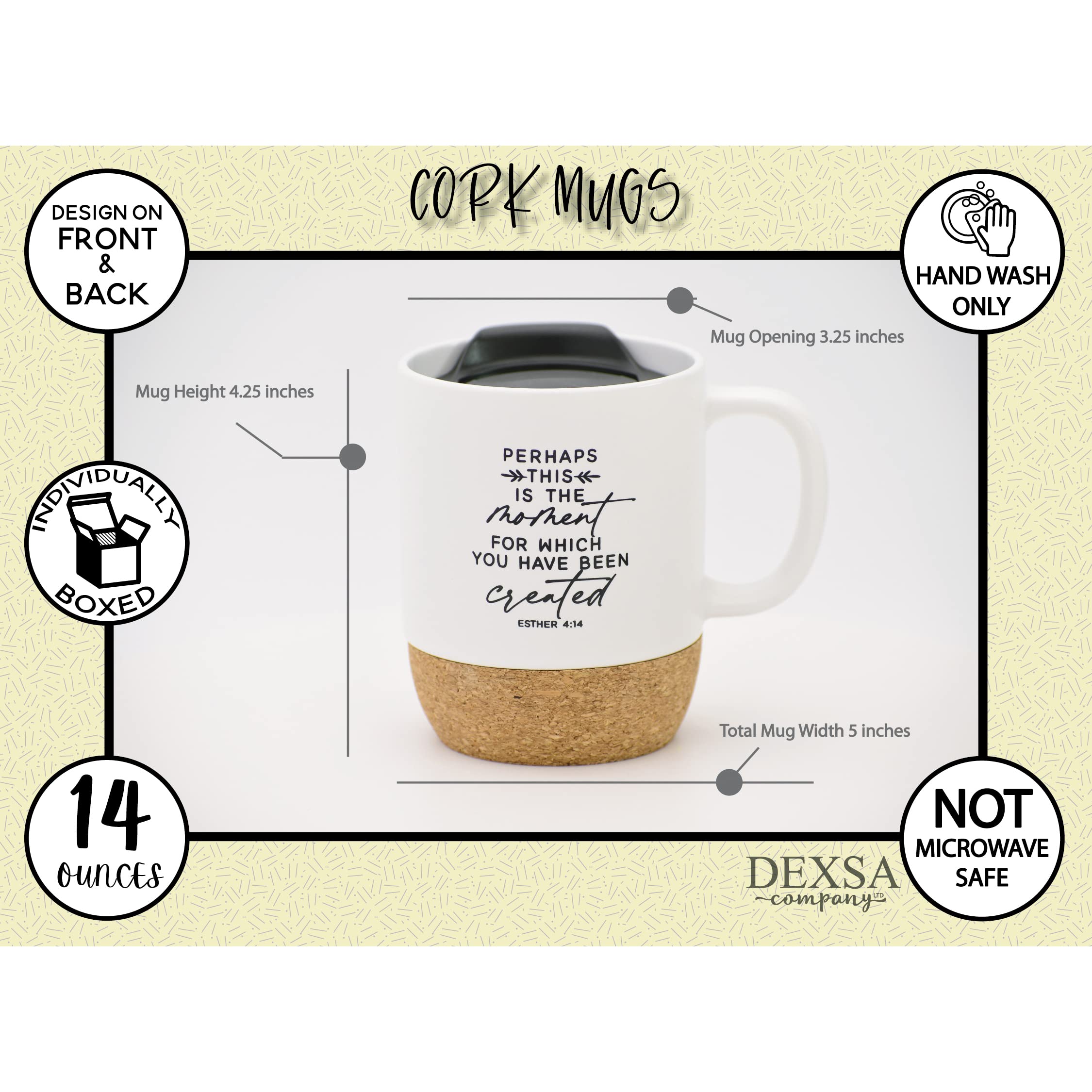 Ceramic Designer Coffee Mug | Perhaps This Is The Moment For Which You Have Been Created Esther 4:14 | Holds 14 Ounces | Cork Bo