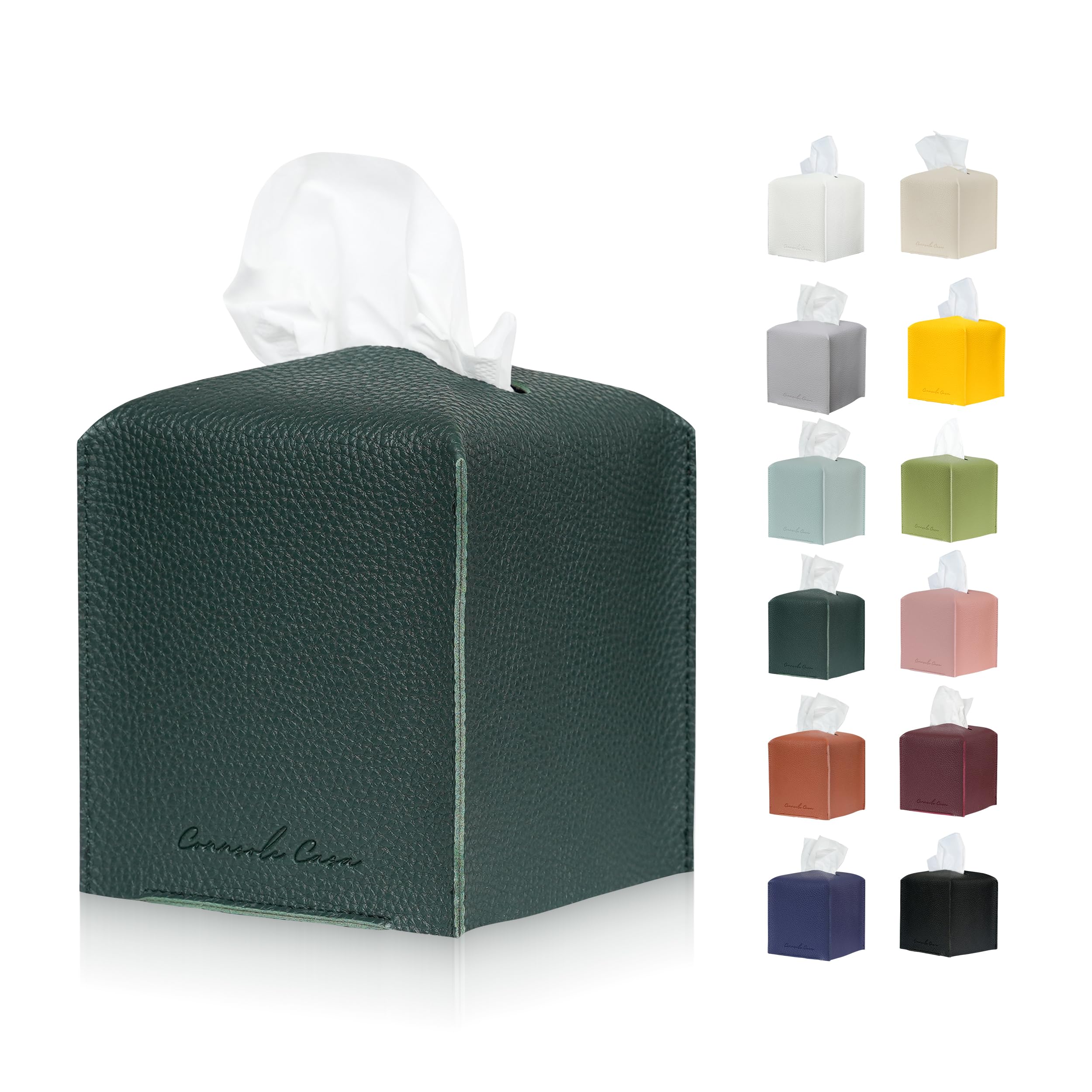 Connsole Casa Premium Pu Leather Tissue Box Holder - Elegant Hotel-Style Dark-Green Tissue Box Cover Enhanced D  Cor Of Home, Of