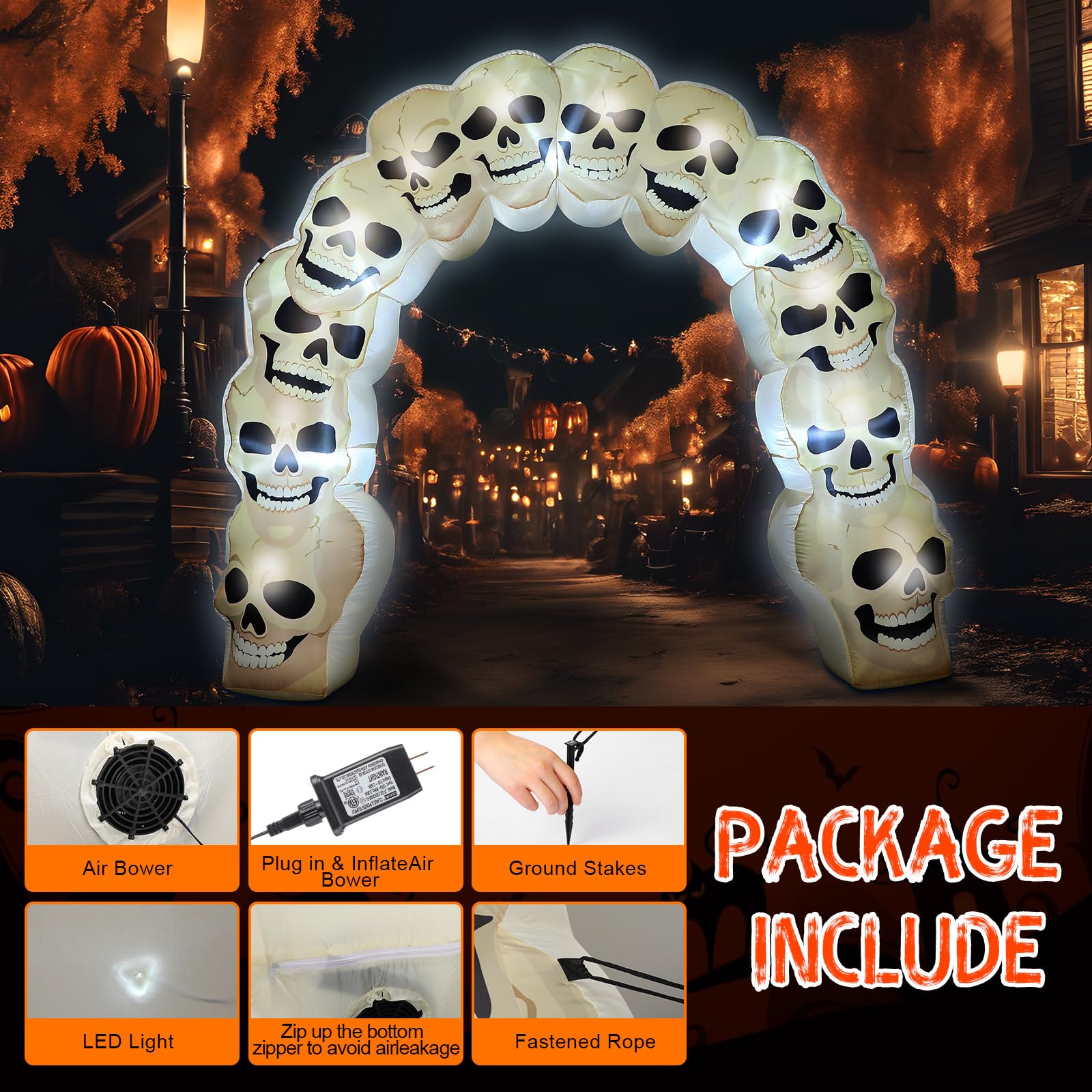 Leyndo 9 ft Halloween Inflatables Archway Outdoor Skull Inflatables Archway with Built-in LED Large Halloween Decorations Outdoo