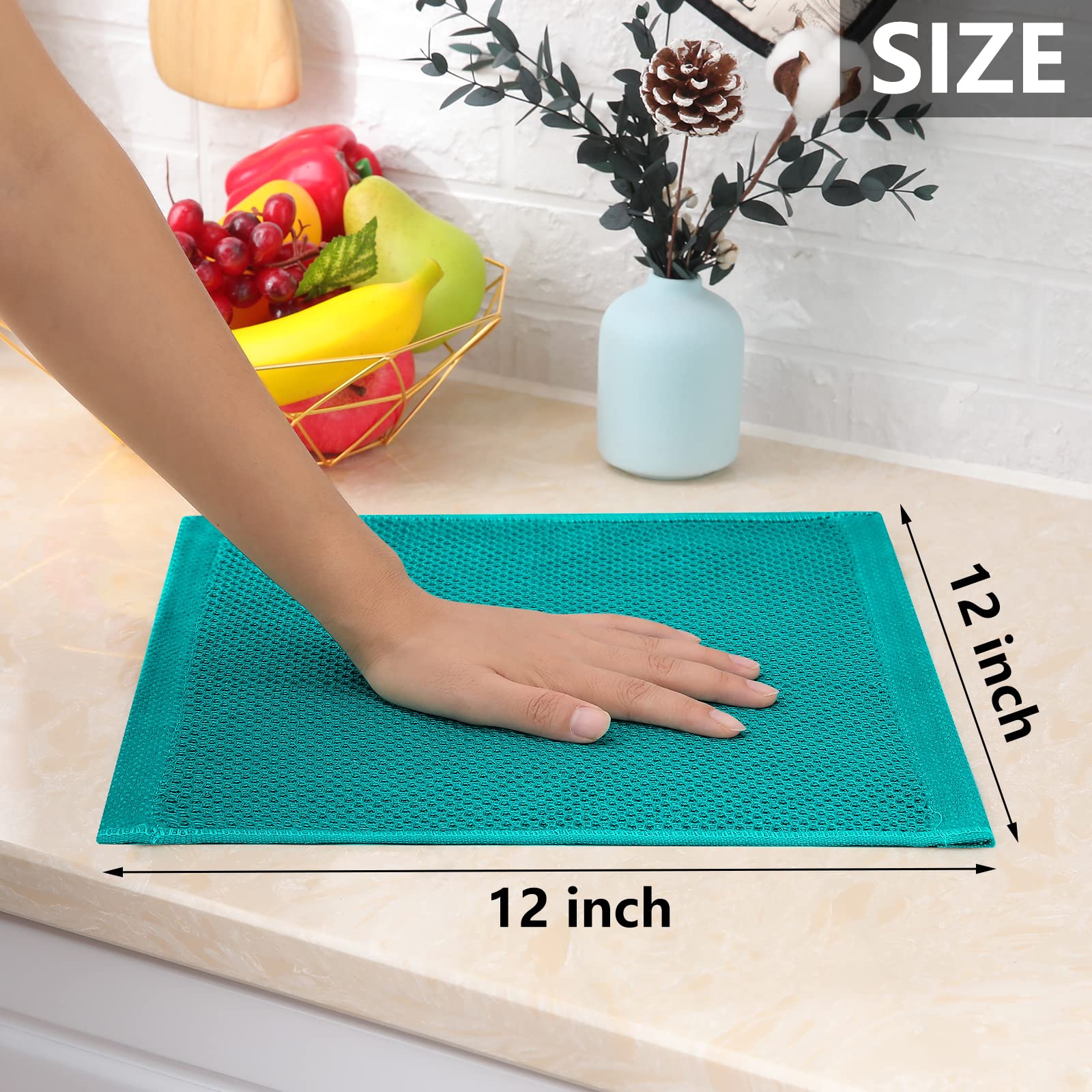 Homaxy 100% Cotton Waffle Weave Kitchen Dish Cloths, Ultra Soft Absorbent Quick Drying Dish Towels, 12 X 12 Inches, 6-Pack, Teal