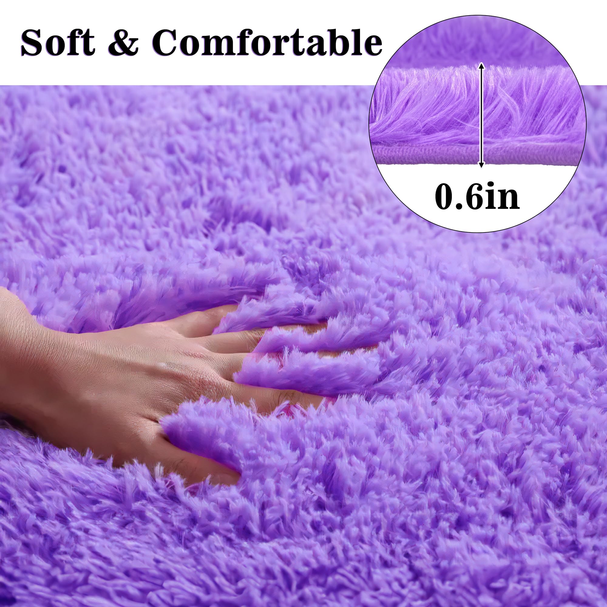 Eanpet Shaggy Bathroom Rugs Sets 3Piece Purple Bath Mat For Bathroom Non-Slip Bathroom Mats Water Absorbent Bath Rug Floor Mats