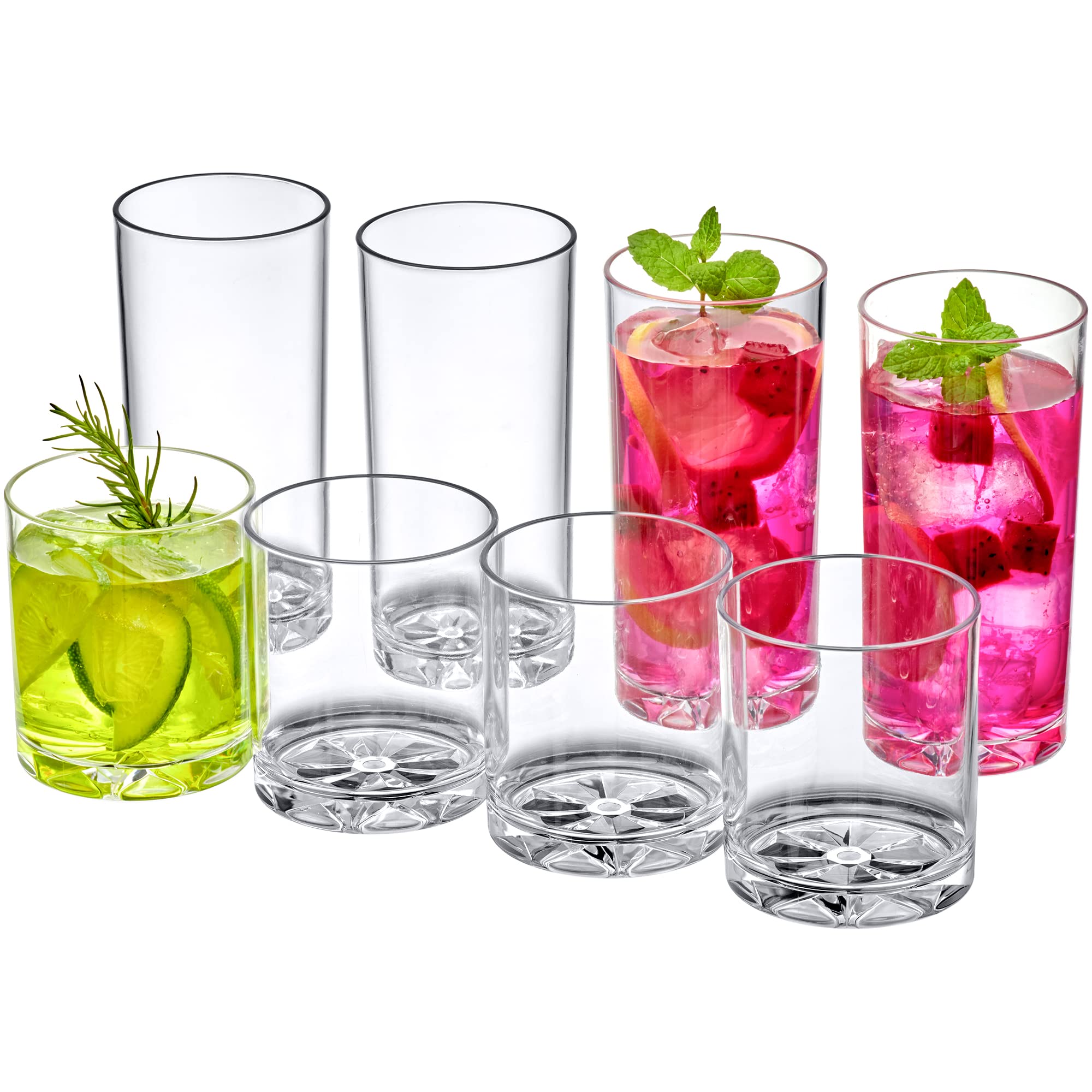 Amazing Abby - Liberty - 12-Ounce And 16-Ounce Plastic Tumblers (Set Of 8), Plastic Drinking Glasses, All-Clear Reusable Plastic