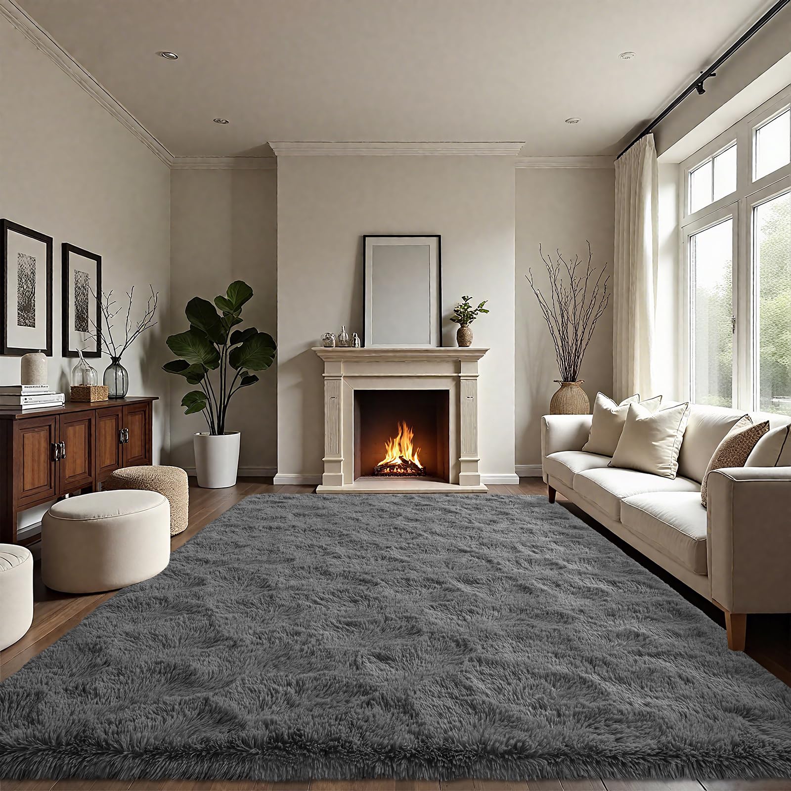 LOCHAS Ultra Soft Indoor Modern Area Rugs 8 x10, Fluffy Living Room Carpets for Children Bedroom Home Decor Nursery Rug, Coal-Gr