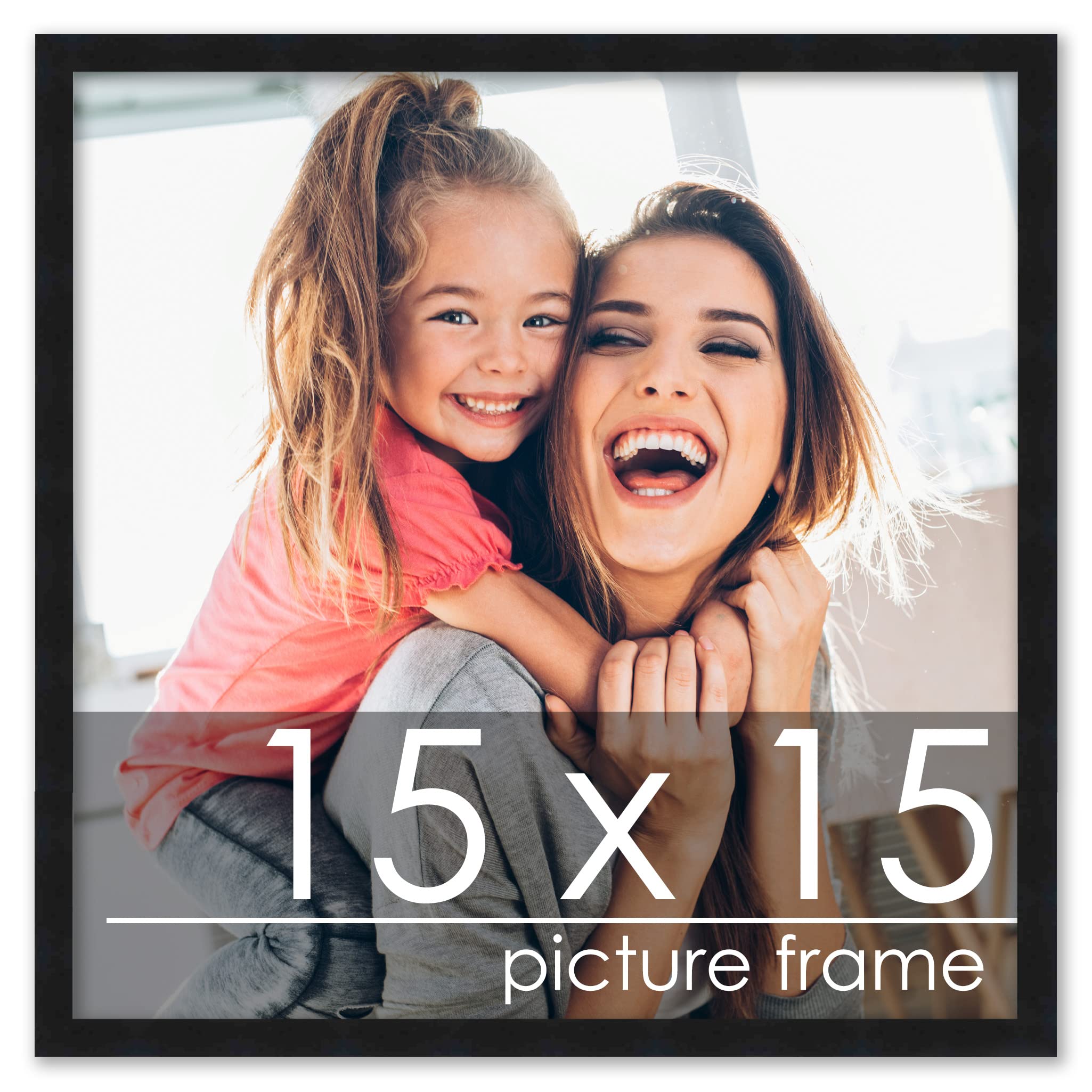 Poster Palooza 15x15 Frame Black Solid Wood Picture Frame | 0.75 Inch Moulding Width | Includes UV Acrylic Plexiglass, Foam Boar