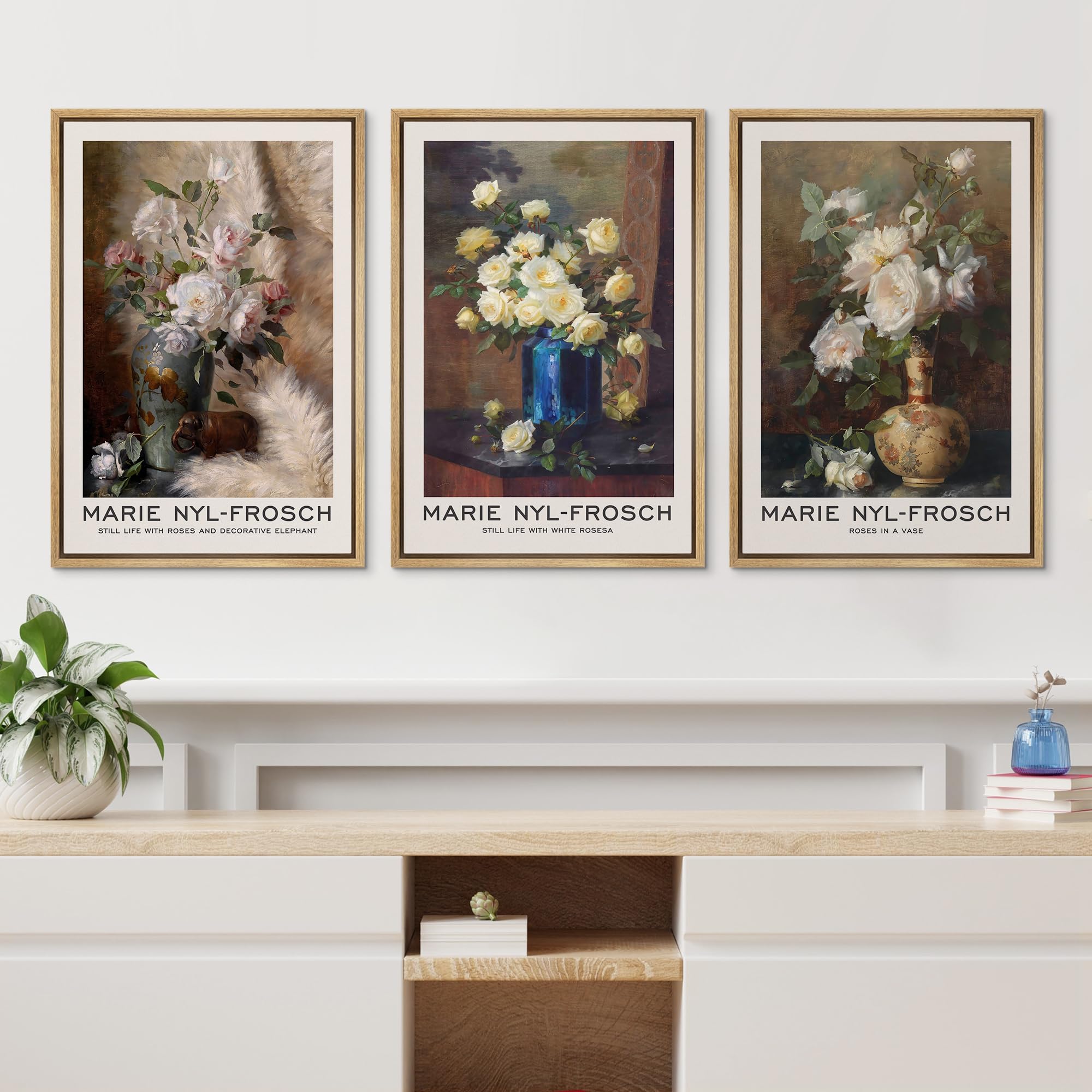 Wall26 Framed Canvas Print Wall Art Set Marie Nyl-Frosch Inspired Floral Still Life Illustrations Modern Art Decorative Floral B