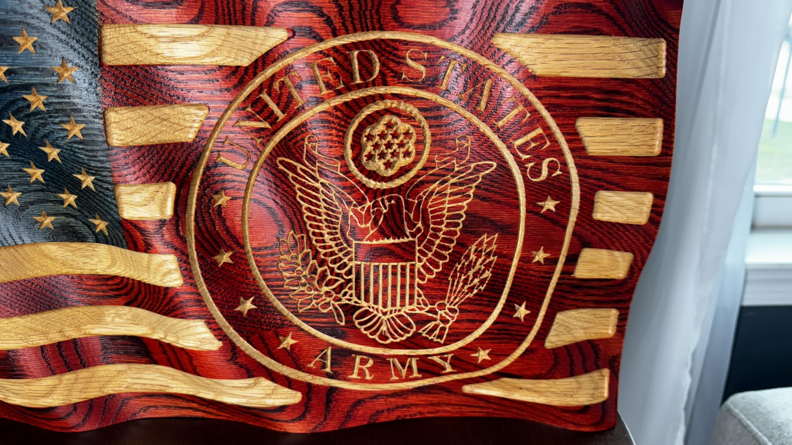 U.S. Army Solid Oak Waving Flag - 18 - Solid Oak - Hand Painted - Veteran Owned - Made in U.S.