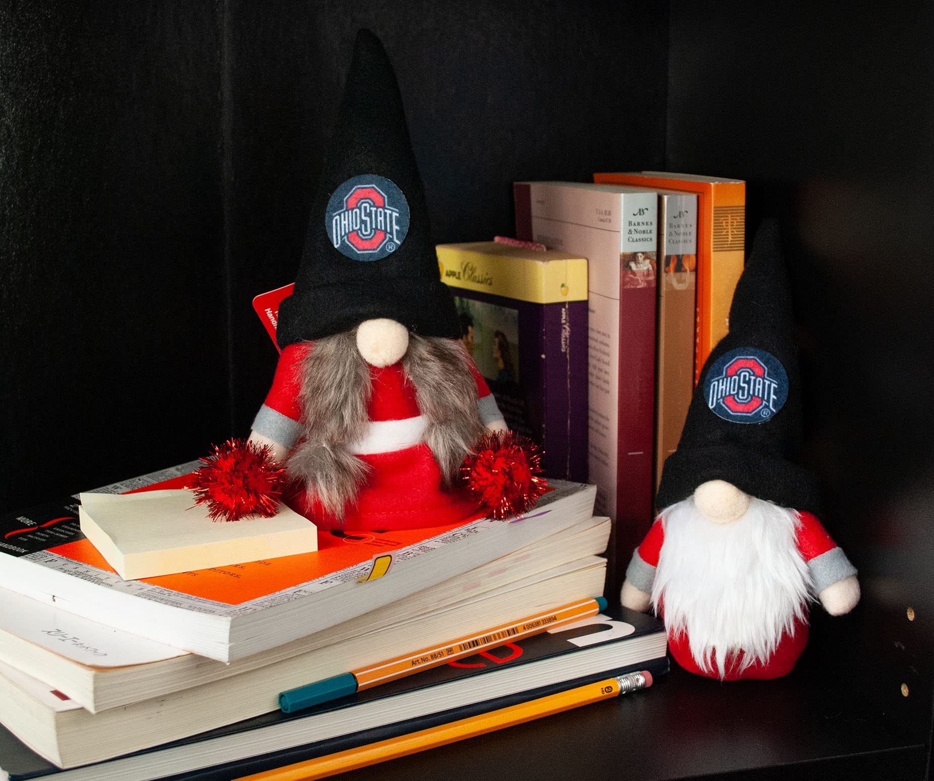 University Ohio Buckeyes Set of 2 Plush Gnome Christmas Tree Ornaments by Hannas Handiworks - Fan/Cheerleader Holiday/Dorm Decor