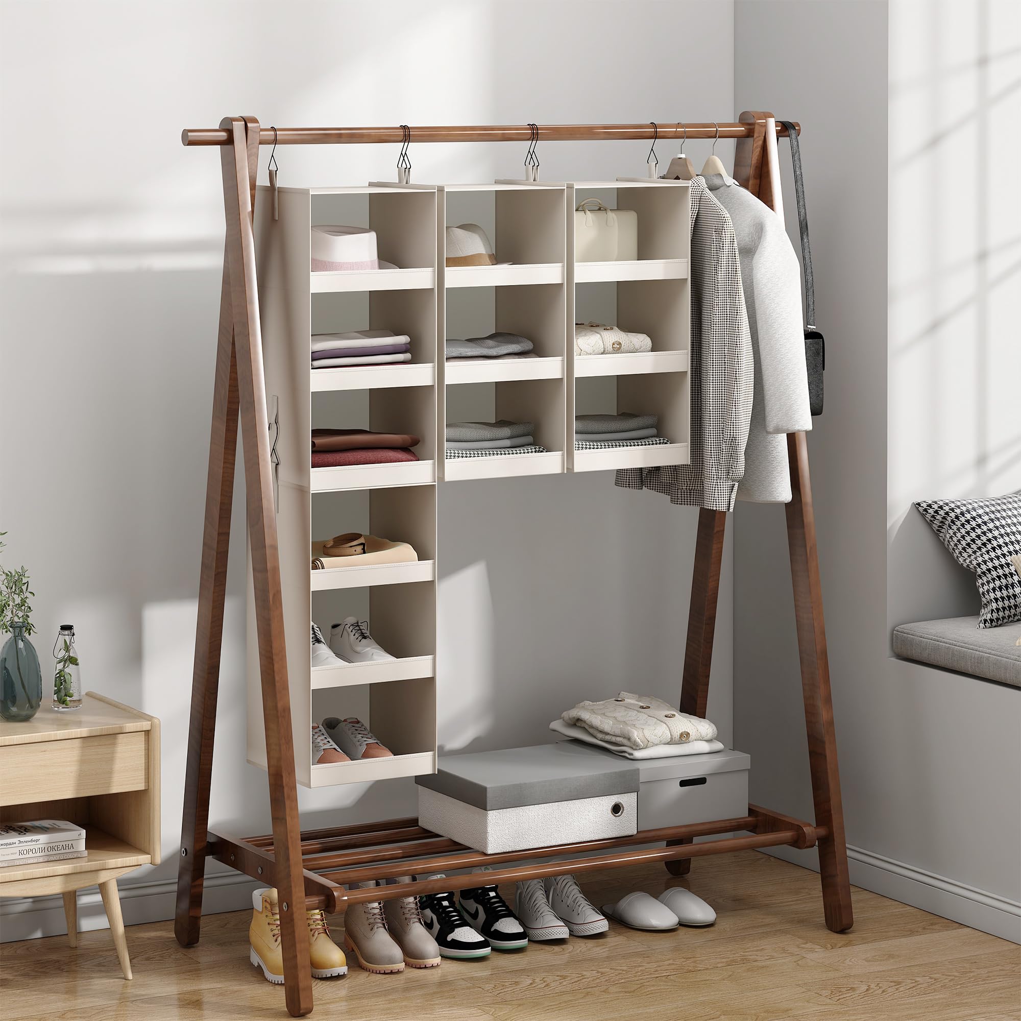 Flybox Closet Organizer And Storage, Collapsible Hanging Closet Organizer, 3 Shelf Sturdy Baby Closet Organizer & Ideal For Rv,C