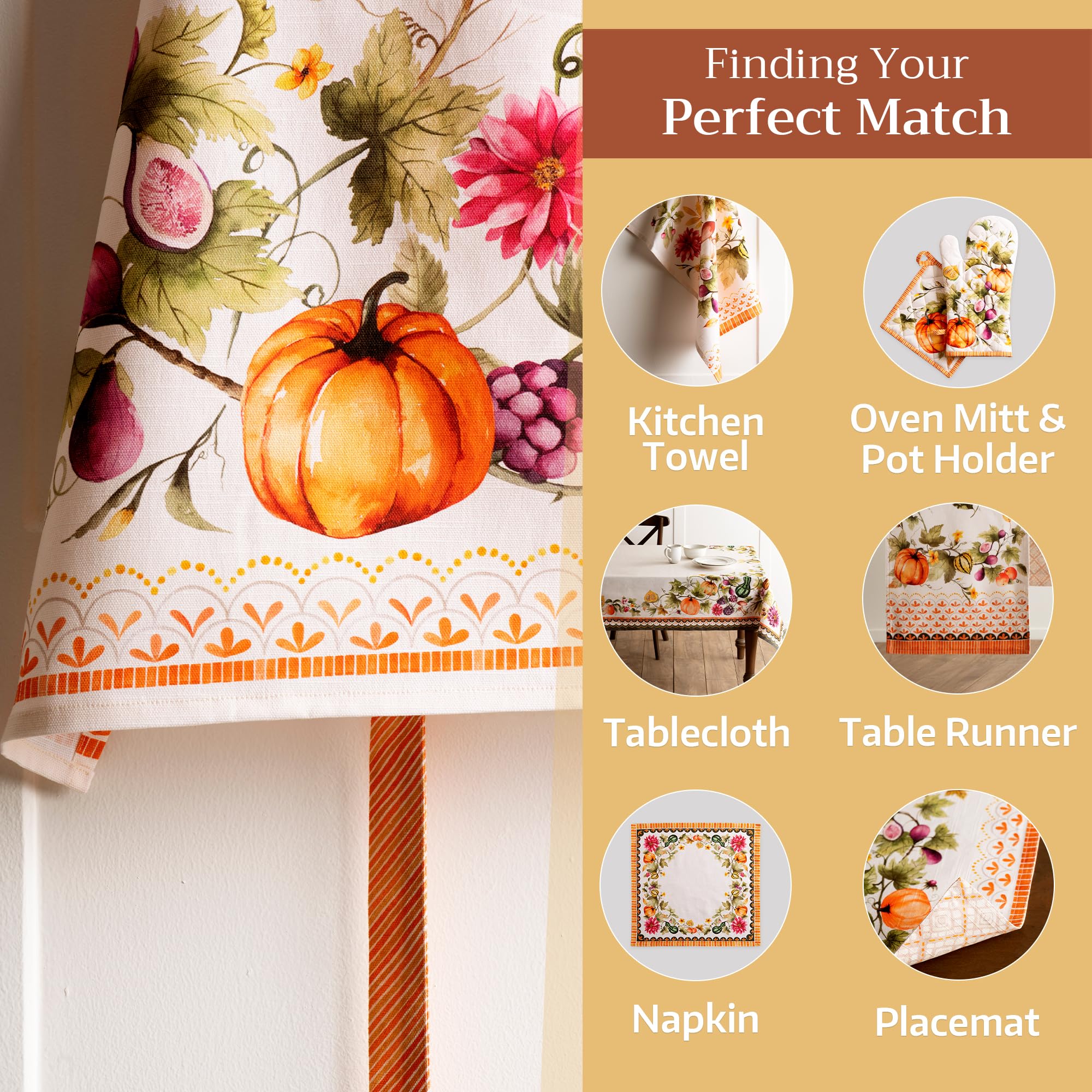 Maison d ' Hermine Apron 100% Cotton Adjustable Neck Strap Clothapron with Center Pocket for Mothers Day Gifts  Women  Men  Banquet  Pumpkin Garden - Cloudy Cream -Thanksgiving/Christmas(27.50 ''x31.50 '')