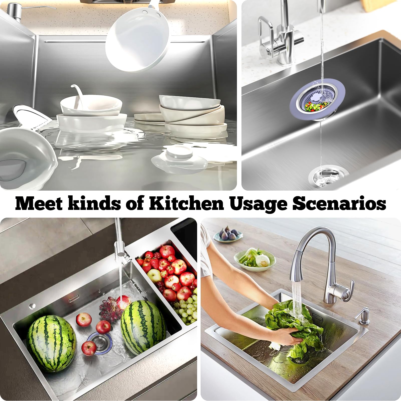 Enjoycrafts 3 In 1 Kitchen Sink Drain Strainer Stopper, Brushed Stainless Steel Sus 304 Pop Up Sink Drain Stopper For Standard 3