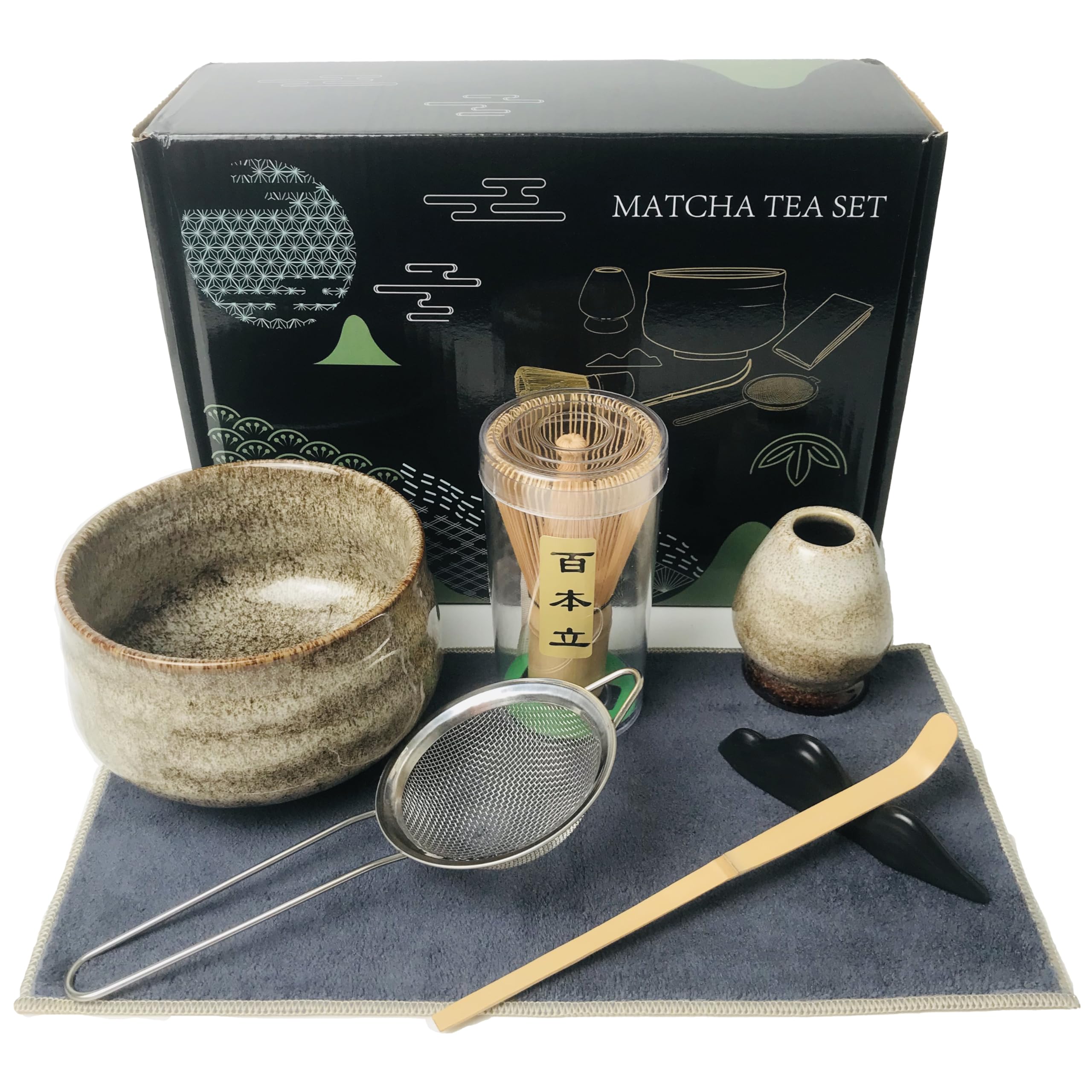 Aiyiciii Japanese Matcha Tea Set(7Pcs),Matcha Whisk Set-Matcha Whisk And Bowl, Whisk Holder, Matcha Scoop,The Perfect Matcha Sta