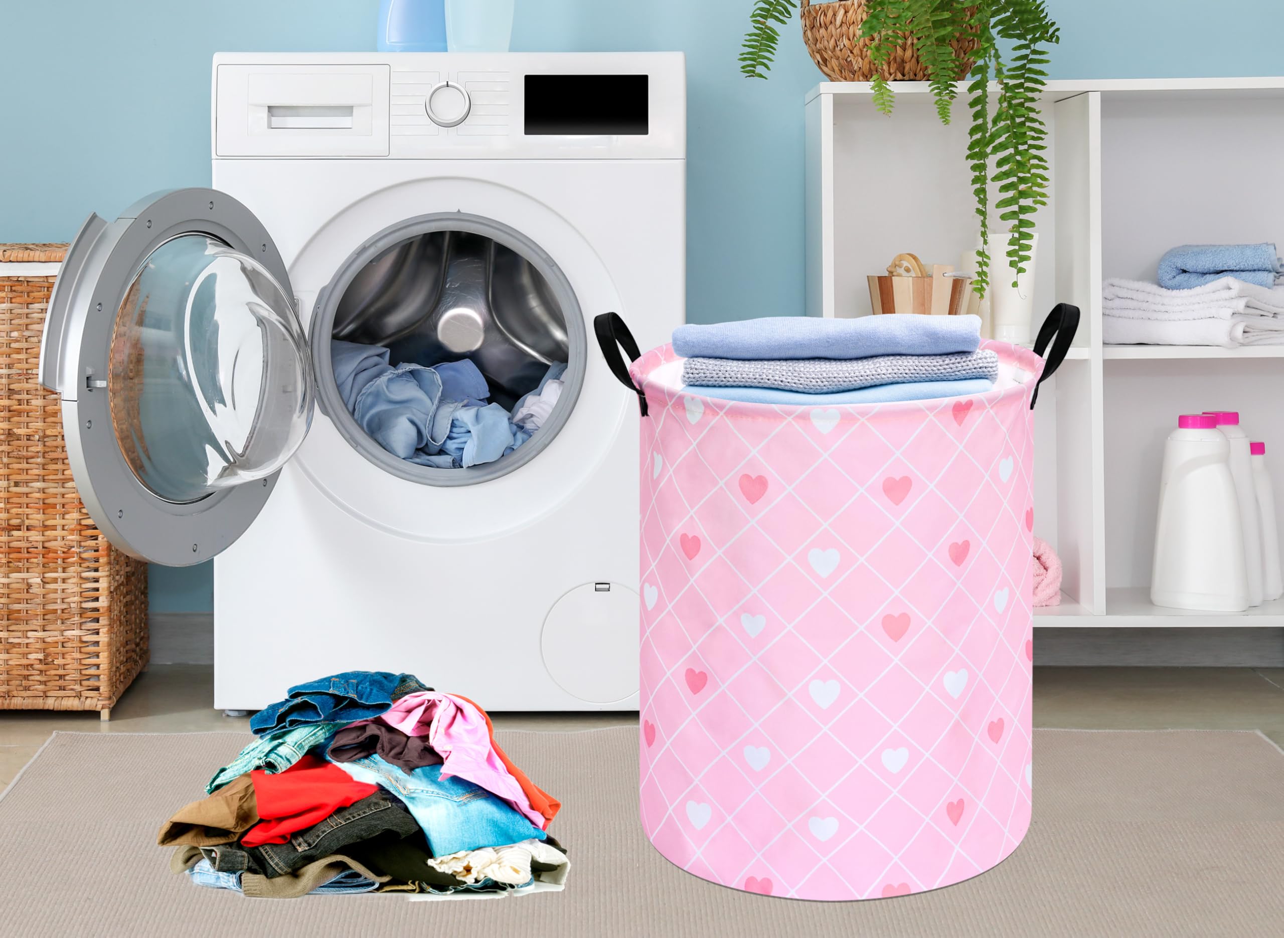Kunro Round Heart Pattern Laundry Basket Hamper Kids Toys And Clothes Storage Basket Children Gift Basket Baby Toy Organizer Bin