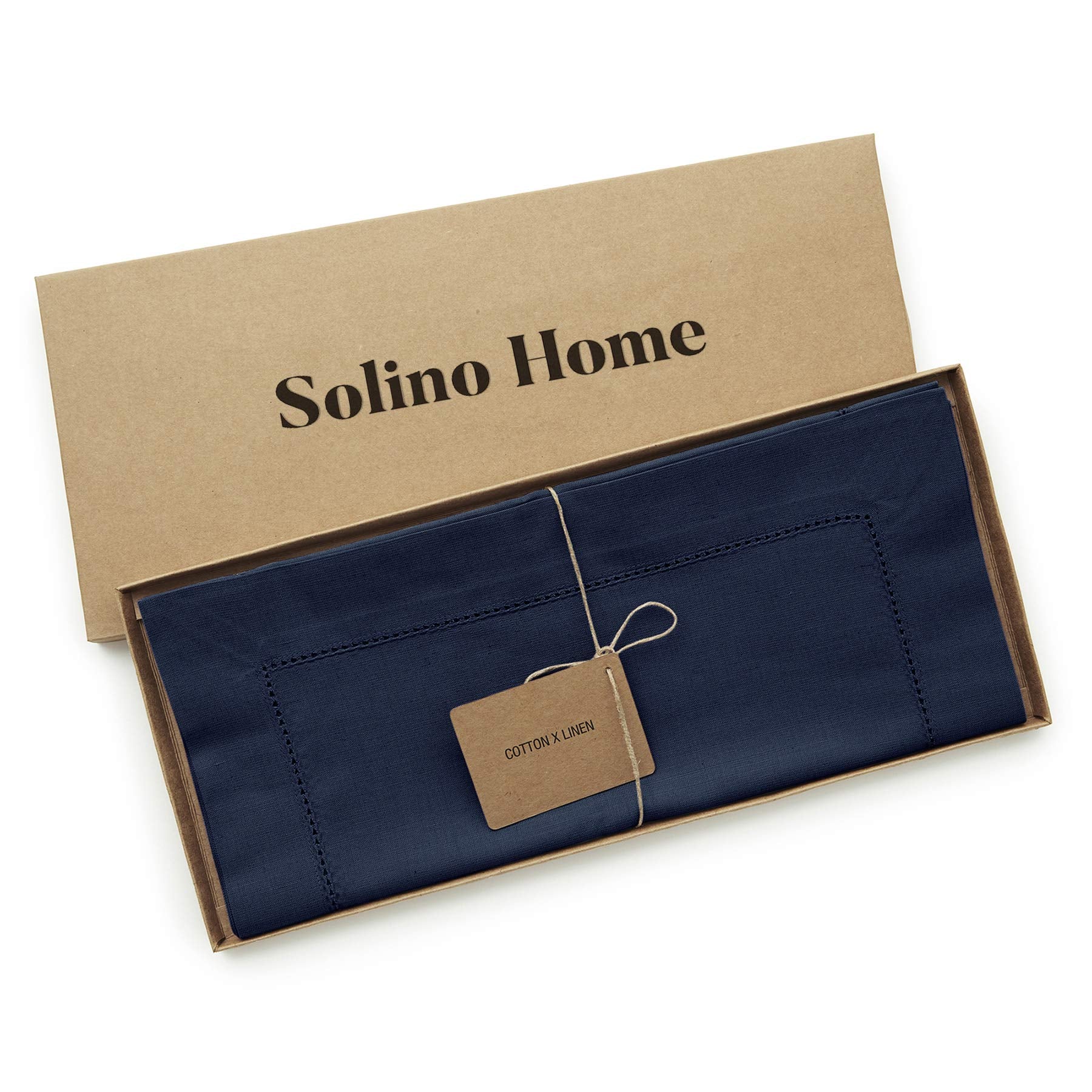 Solino Home Navy Table Runner 36 Inch - Cotton Linen Hemstitch Short Table Runner 14 X 36 Inch Ideal For Dresser And Coffee Tabl