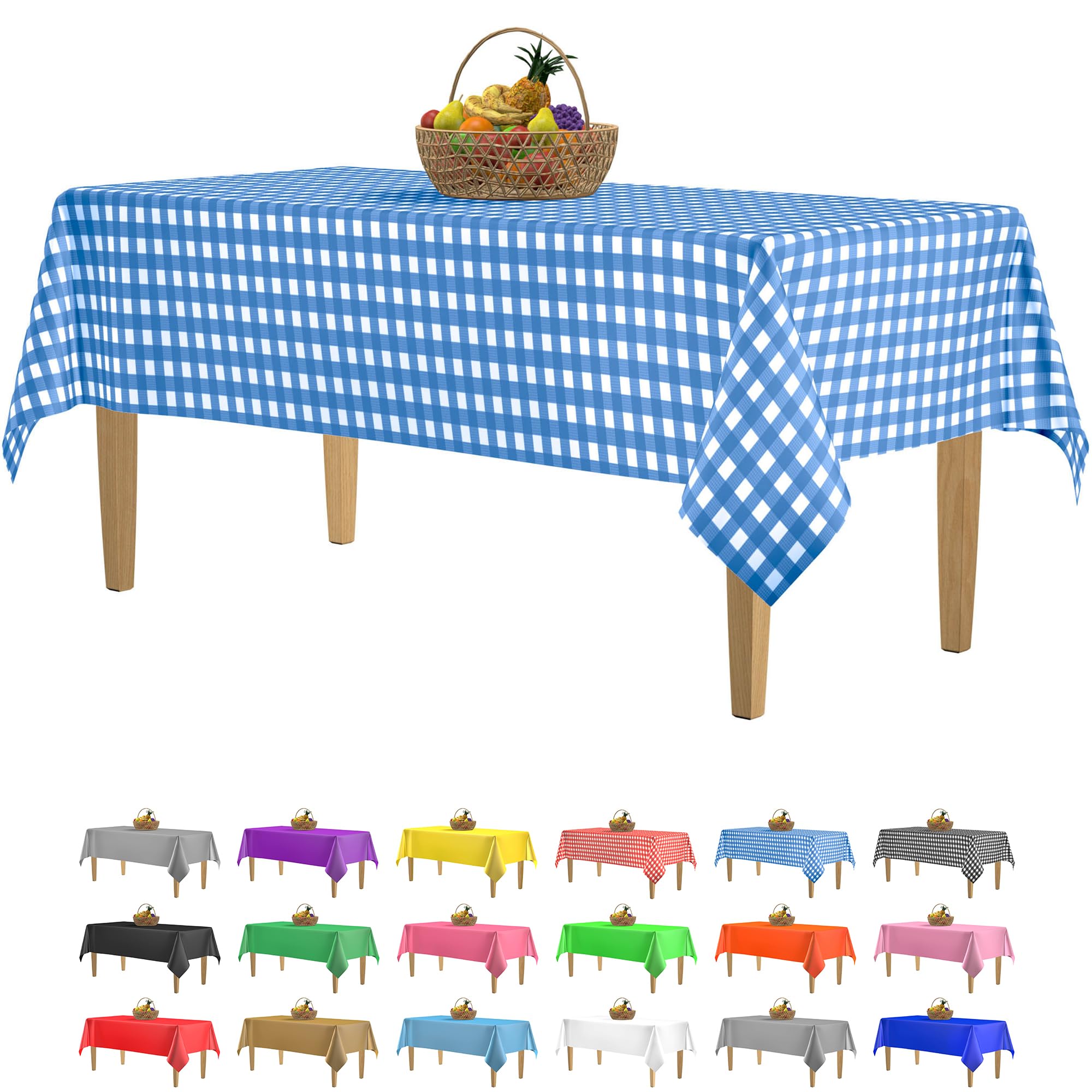 Hsgus 14 Pack Plastic Blue Premium Gingham Checkered Picnic Tablecloth 54X108 In. Rectangle Disposable Table Covers - Disposable