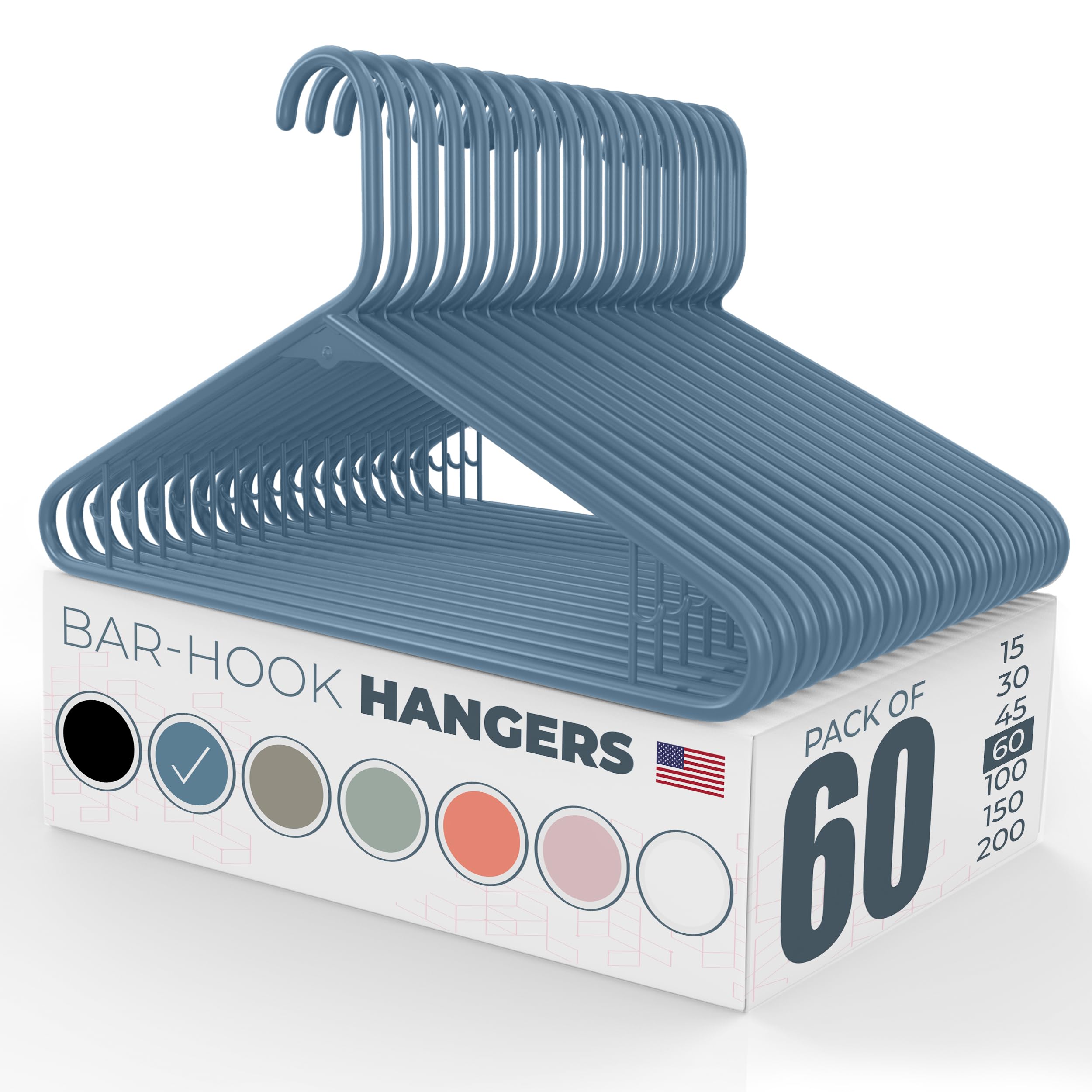60Pk Made In Usa Strong Plastic Clothes Hangers Bulk | 20 30 50 100 Pack Available | Laundry Clothes Hanger | Coat Hangers Plast