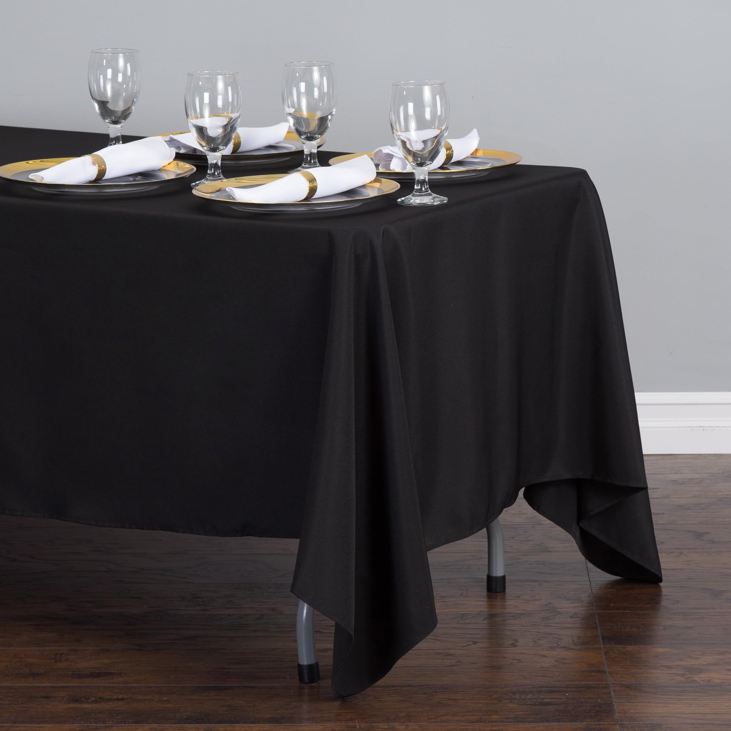 Ltc Linens 10 Pack Black Rectangular Tablecloths 70 X 120 Inches For 6 Or 8 Feet Rectangle Banquet Tables With Half-Drop - Stain
