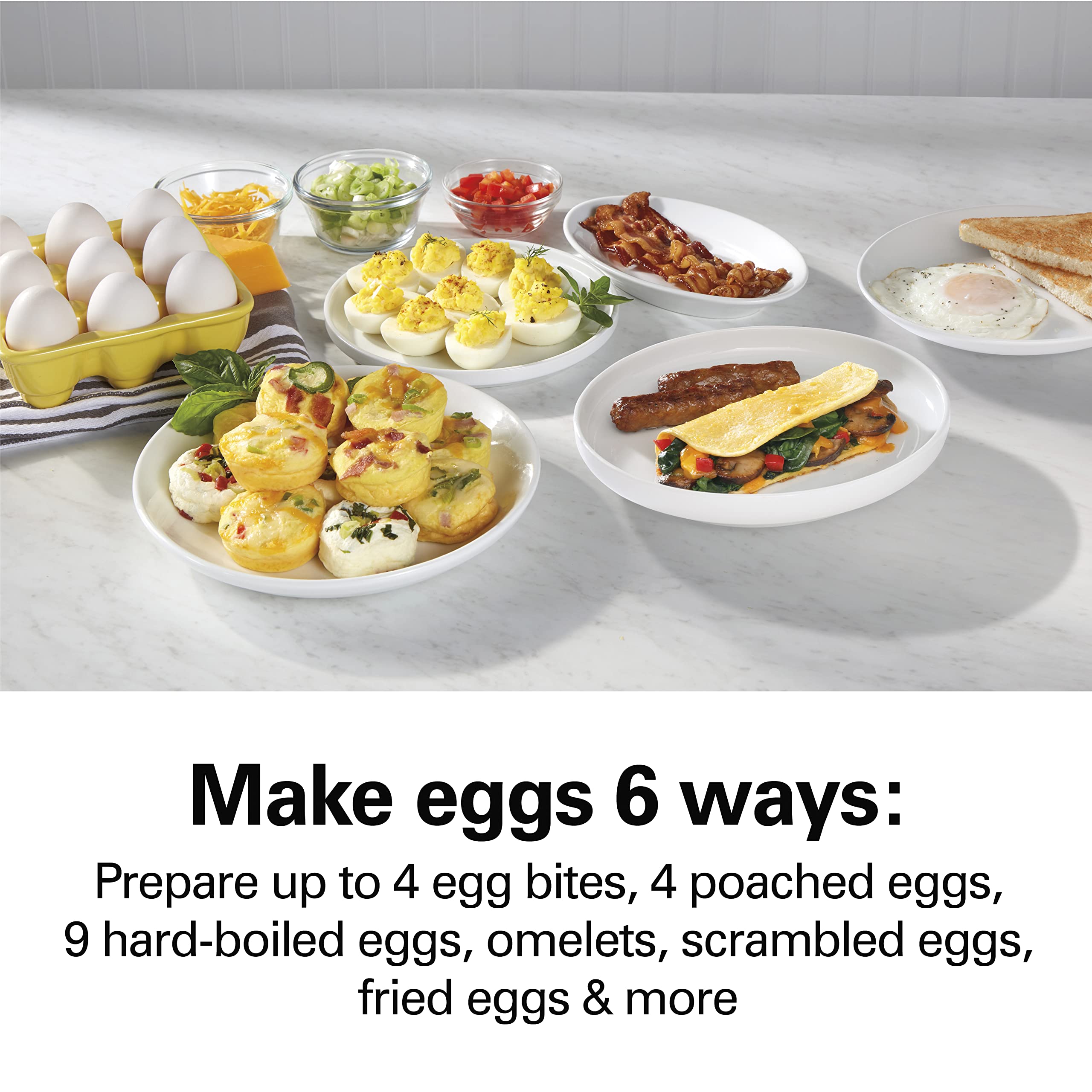 Hamilton Beach 6-In-1 Electric Egg Cooker For Hard Boiled Eggs, Sous Vide Style Egg Bite Maker And Poacher, 5.25    Non-Stick Sk