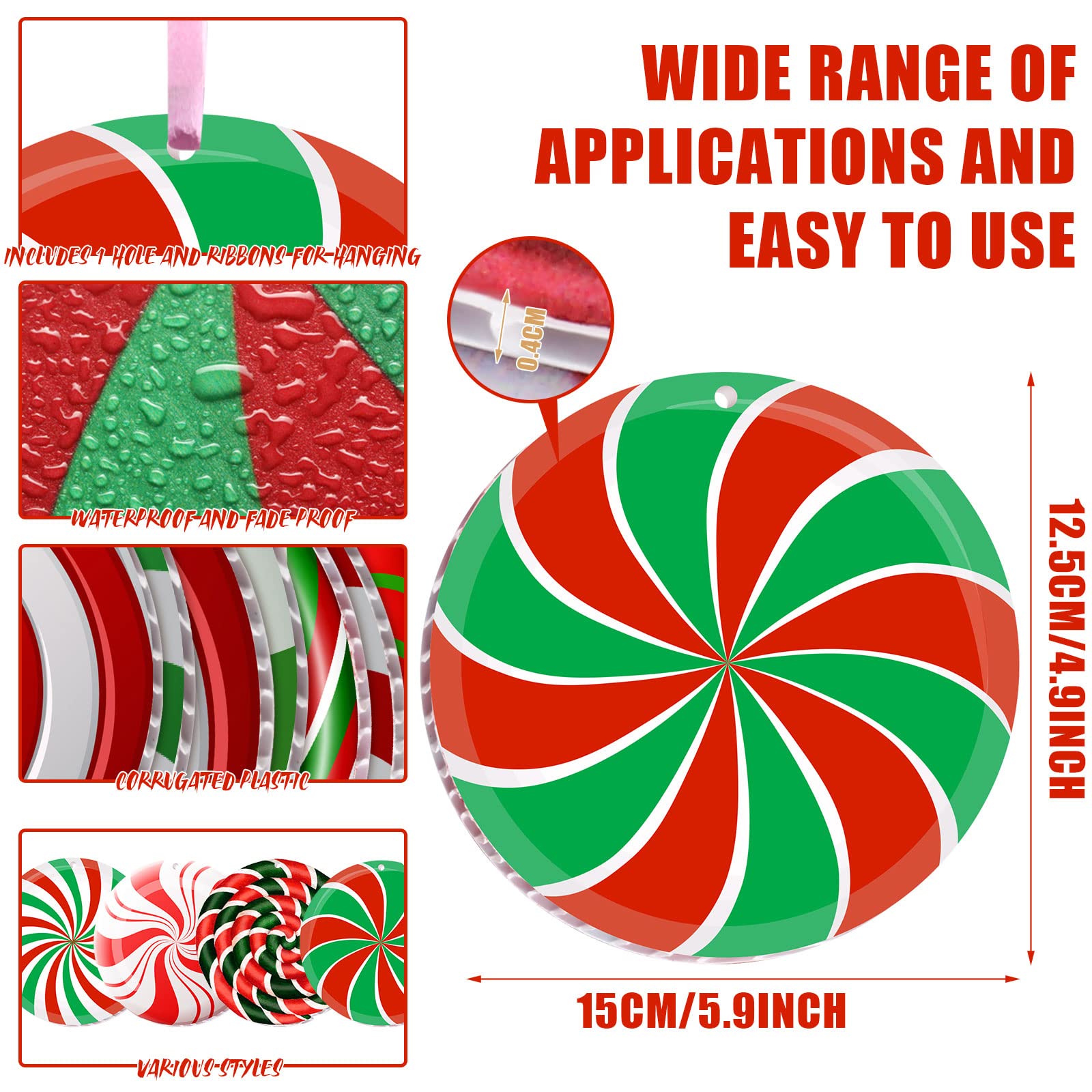 Rtteri 30 Pieces Christmas Candy Yard Hanging 6 Inch Double Sided Lawn Decorations Outdoor Christmas Hanging Ornaments Plastic O
