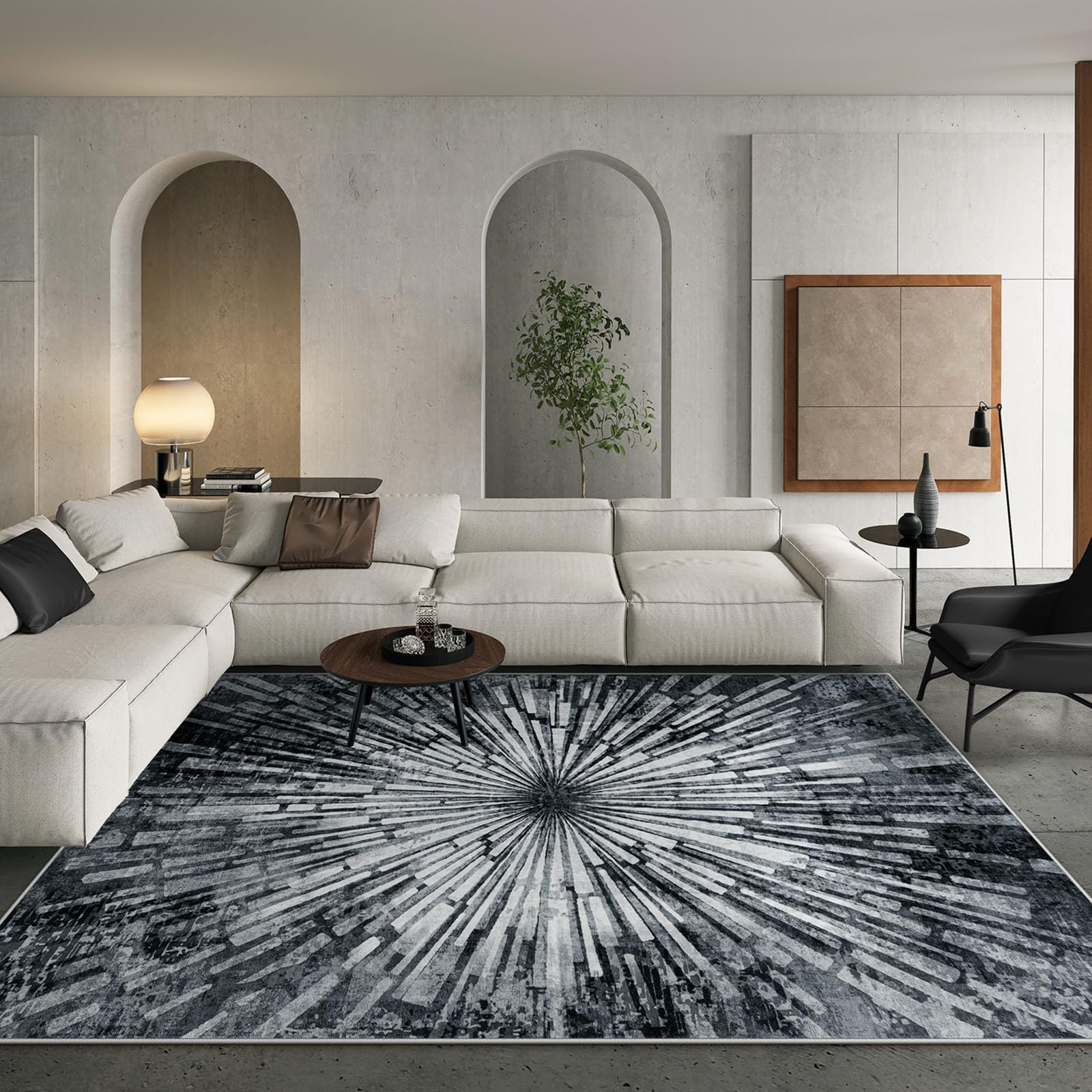 Lahome Black 8x10 Rugs for Living Room, Modern Area Rugs Low-Pile Soft Bedroom Rug, Washable Abstract Splash Living Room Rug Lar