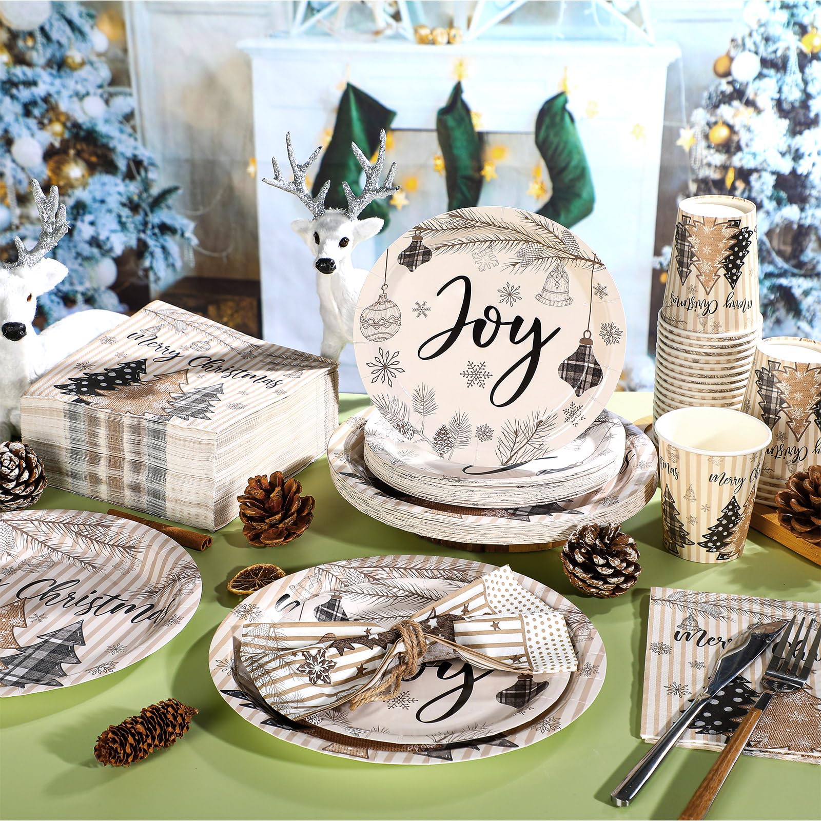 Hsei 250 Pcs Christmas Tree Plates and Napkins Party Decorations Disposable Tableware Sets Baby Shower Birthday Party Supplies S