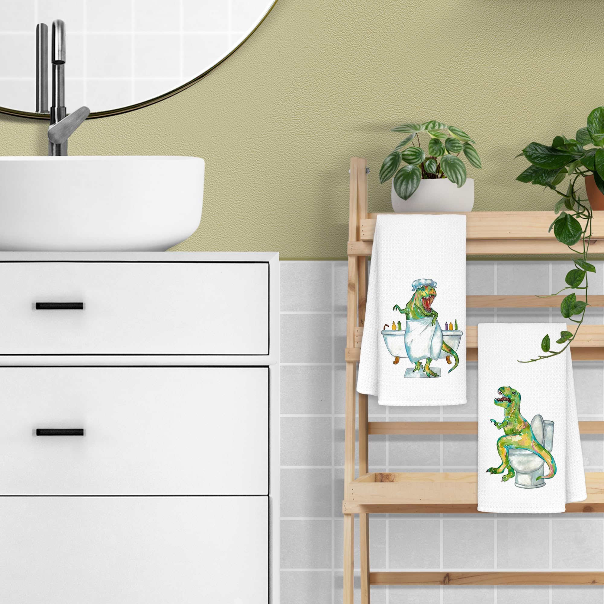 CIOJUNE Dinosaur Towels for Boys Bathroom Decor, Funny Dino Kids Hand Towels Set of 2, Dinosaur Gifts for Boys Kids Bathroom Acc