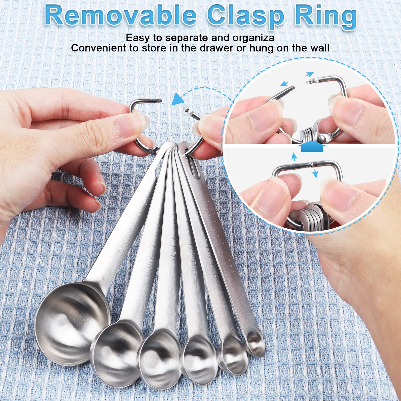 Upgrade Stainless Steel Measuring Spoons Set, Small Tablespoon, Teaspoons, Set 6 With Bonus Leveler, Etched Markings And Removab