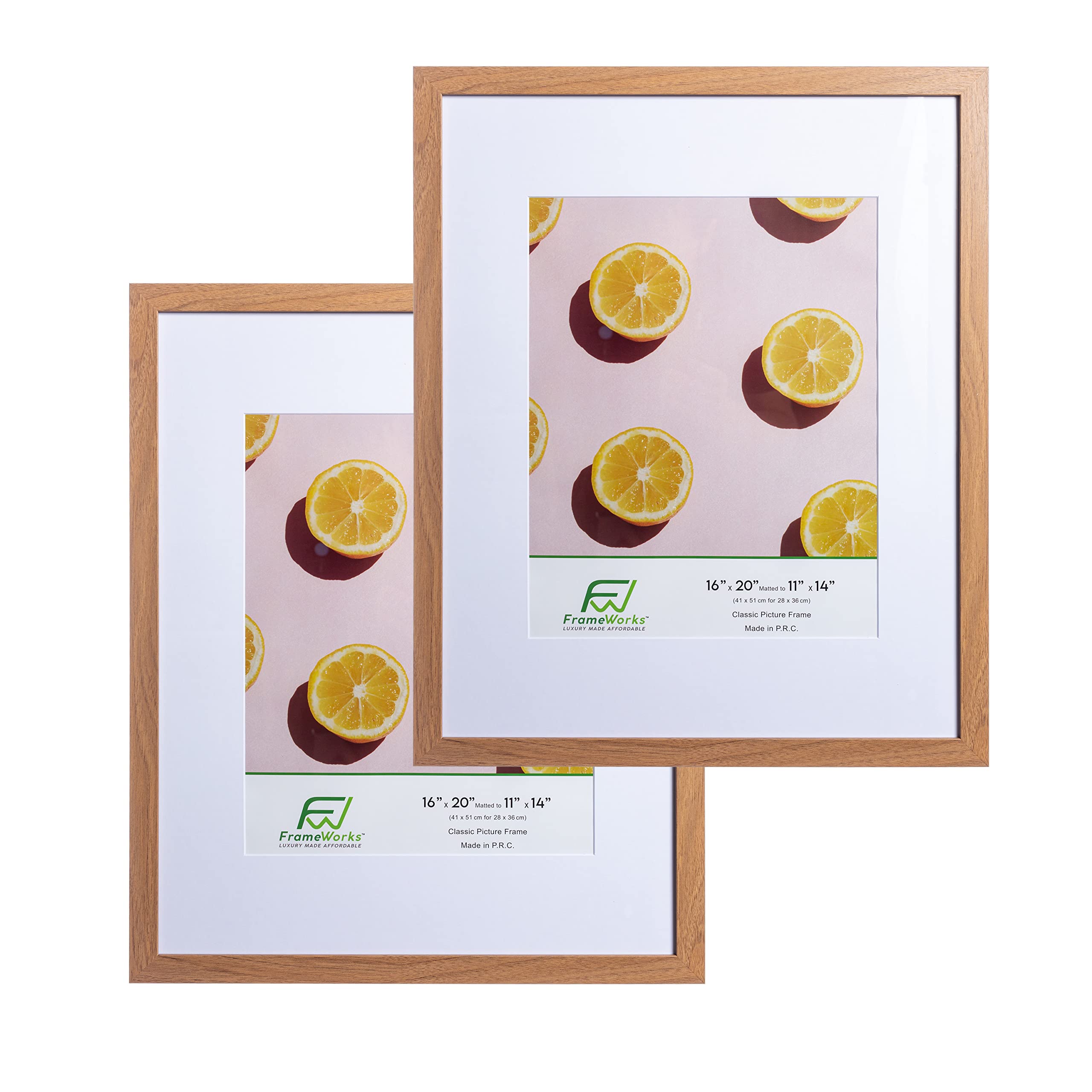 FrameWorks 2-Pack, 16x20 Matted to 11x14 Picture Frame, Golden Oak - Classic Photo Frame with Tempered Glass, Picture Frame with