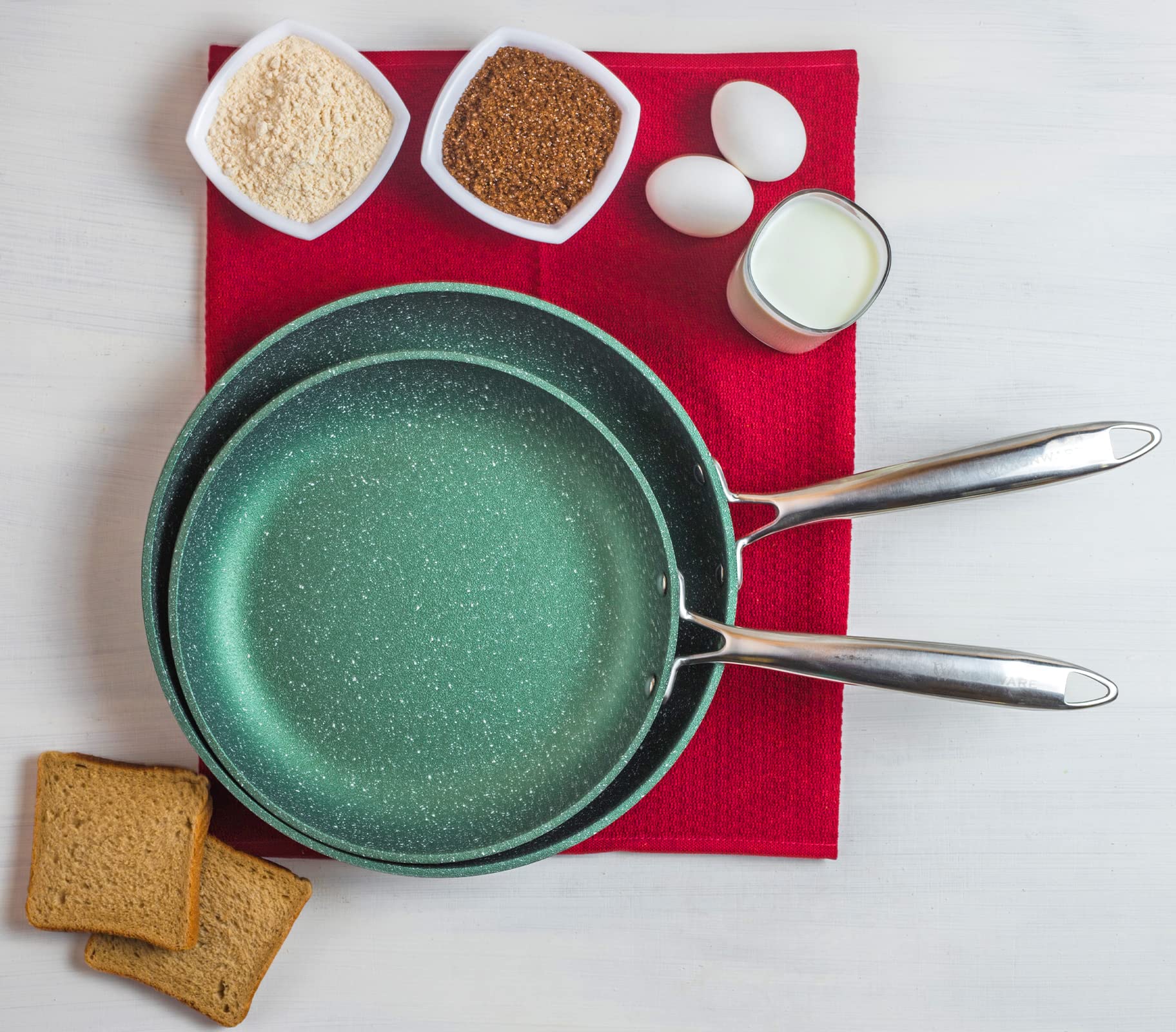 Waxonware Non Stick Frying Pans Set Of 2 - Pfoa Free, Emerald Green Pan, 9.5 & 11 Inch Non Stick Skillets - Frying Pan Skillet,