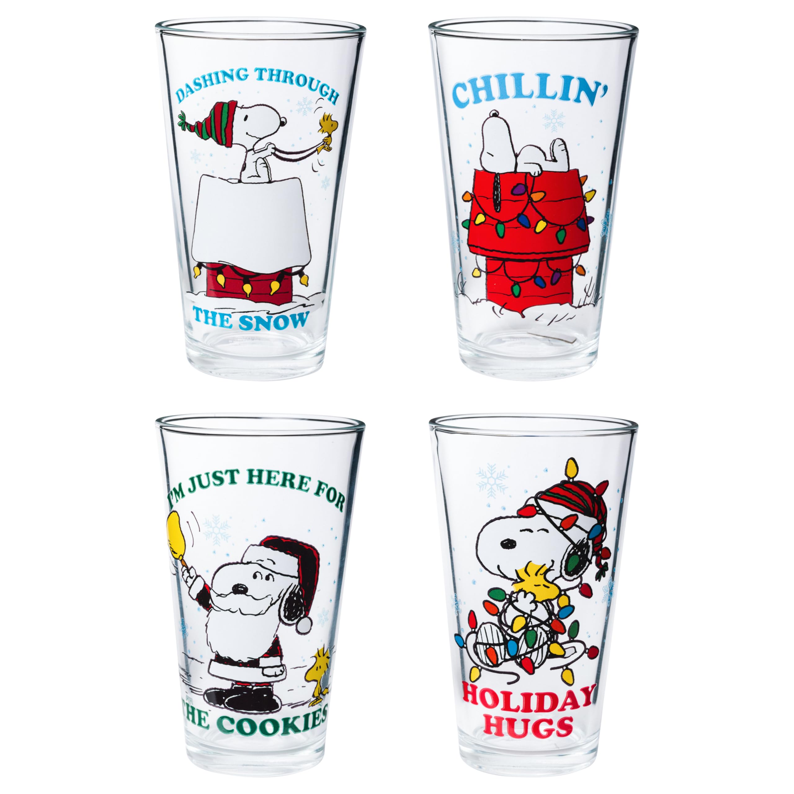 Silver Buffalo Peanuts Snoopy Holiday Boxed 4pc 16oz Pint Glass Set 2x2