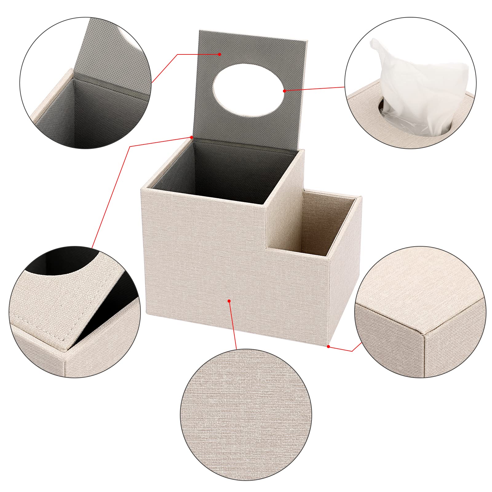 Sumnacon Square Leather Tissue Box Cover - Cube Holder With Side Organizer, Decorative Pu Tissue Box For Living Room Vanity Nigh