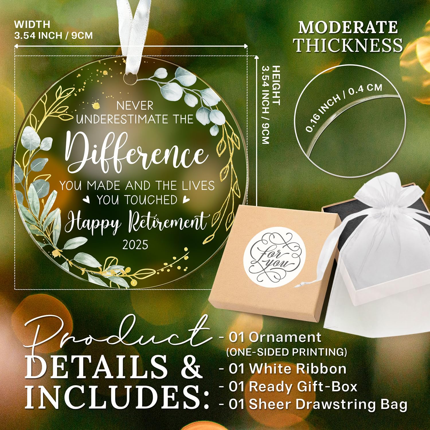 HEXMOZ Retirement Gifts - Retirement Gifts for Women, Men 2025 - Retired Ornament 2025 - Retired Gift for Coworker, Boss, Employ